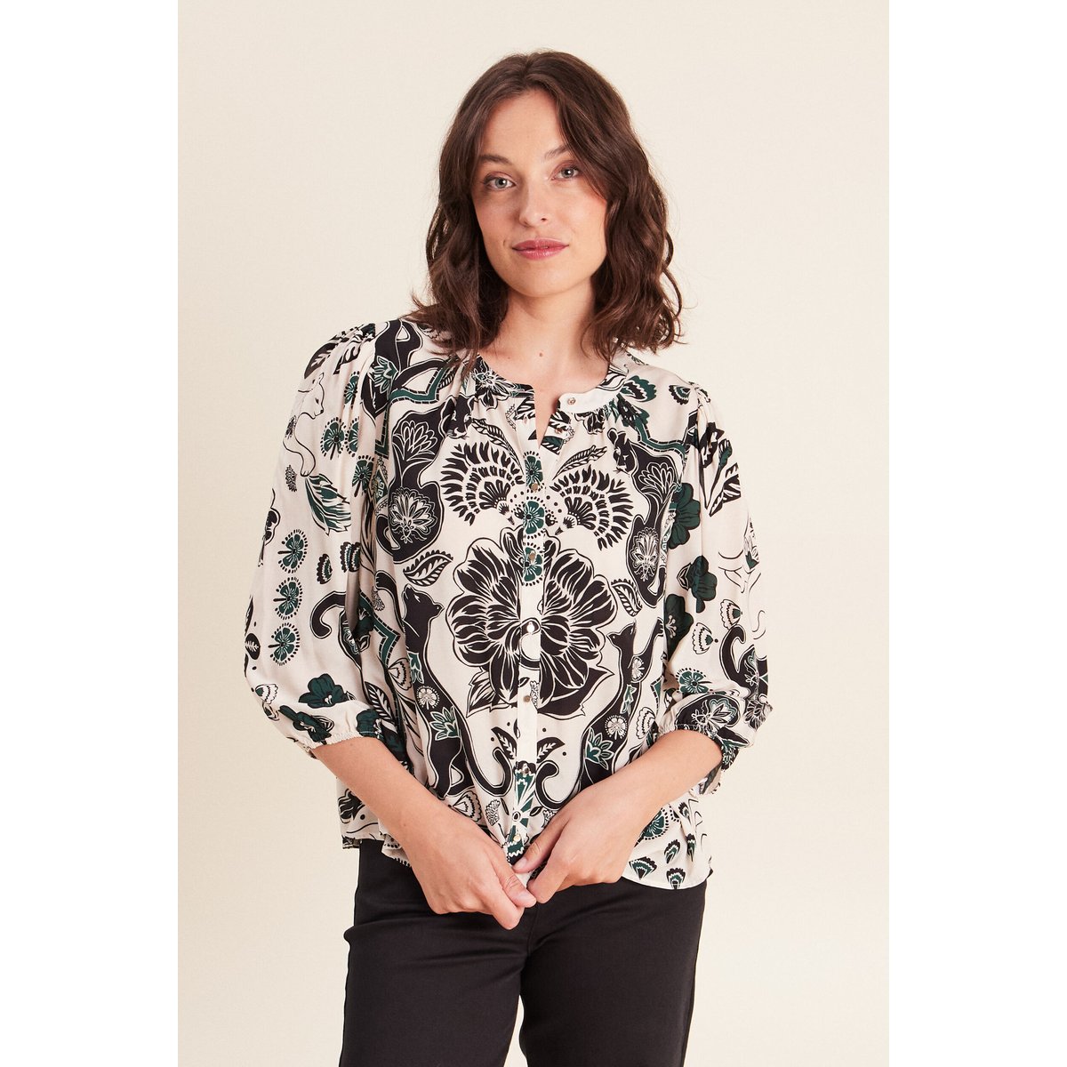 Chemise droite manches 3/4 col rond vert, BREAL