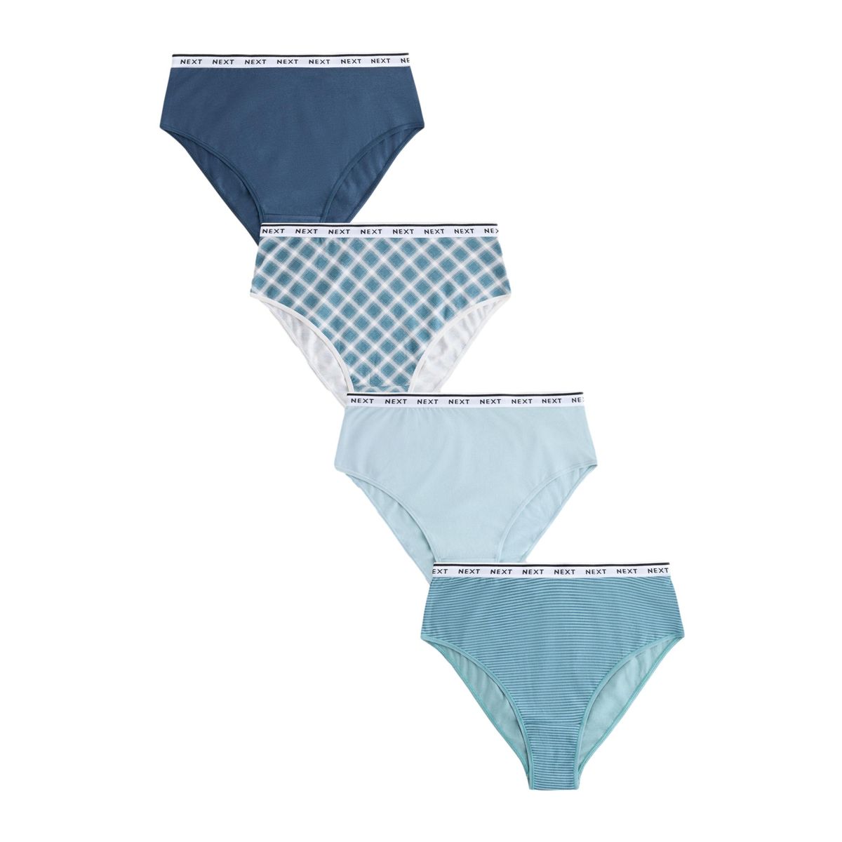 Culotte en coton à logo, lot de 4 rayures à carreaux verts, NEXT