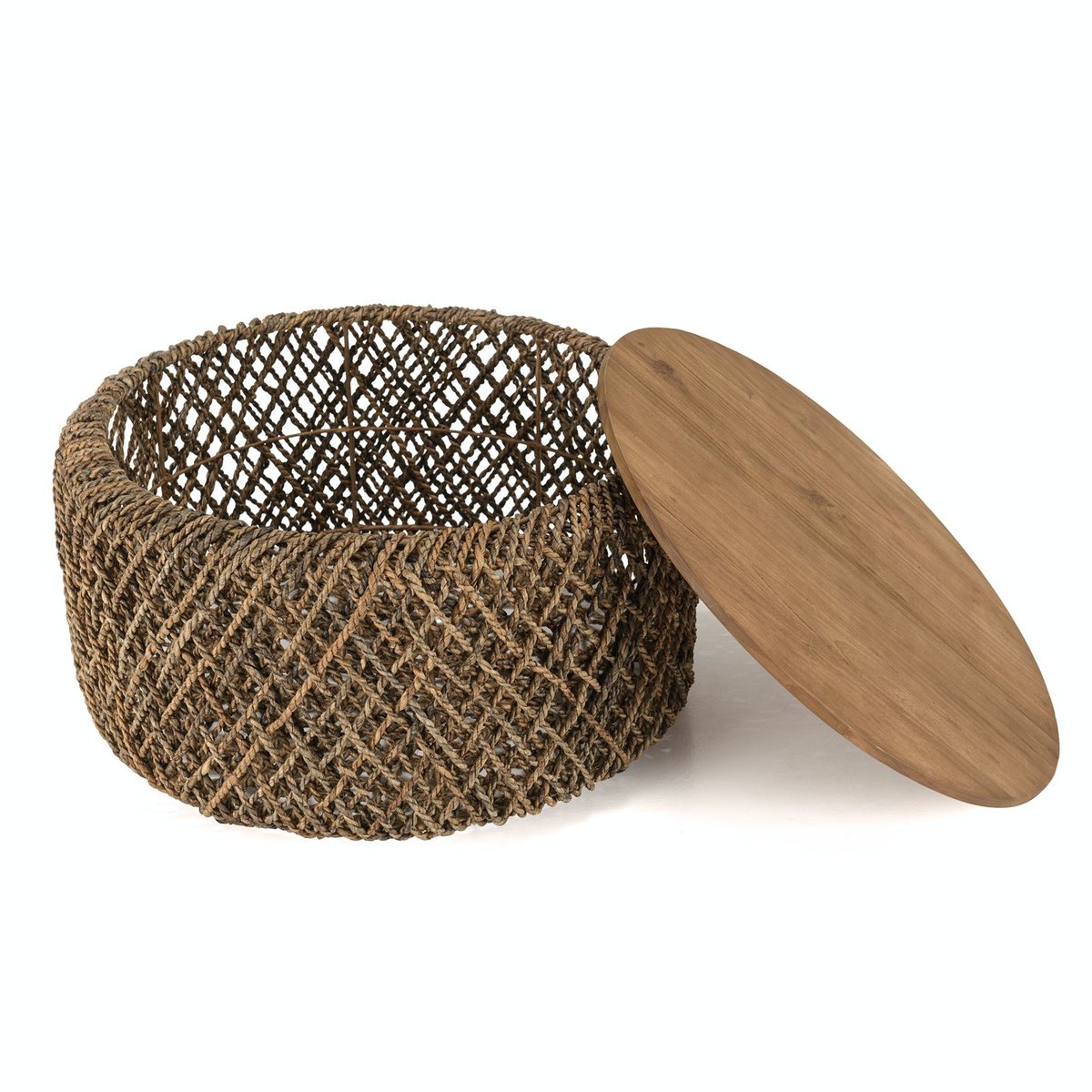 Table basse ronde 70 cm fibre tressée et bois SWING bois naturel, PIER IMPORT