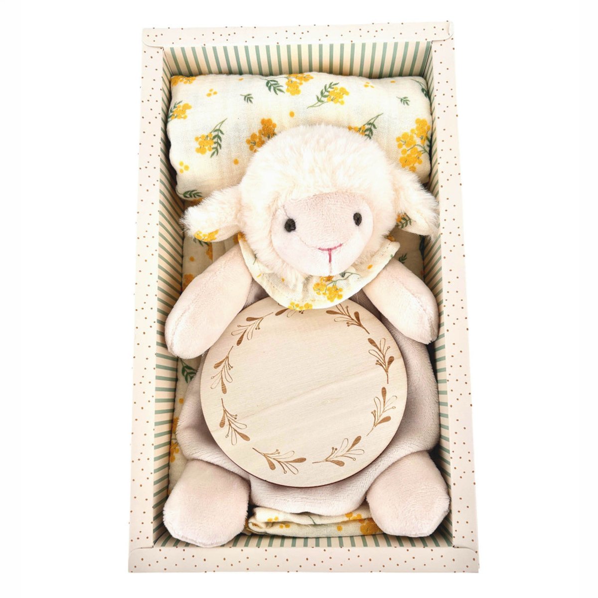 Coffret doudou Mouton et lange en gaze de coton crème / ivoire, AMADEUS LES PETITS