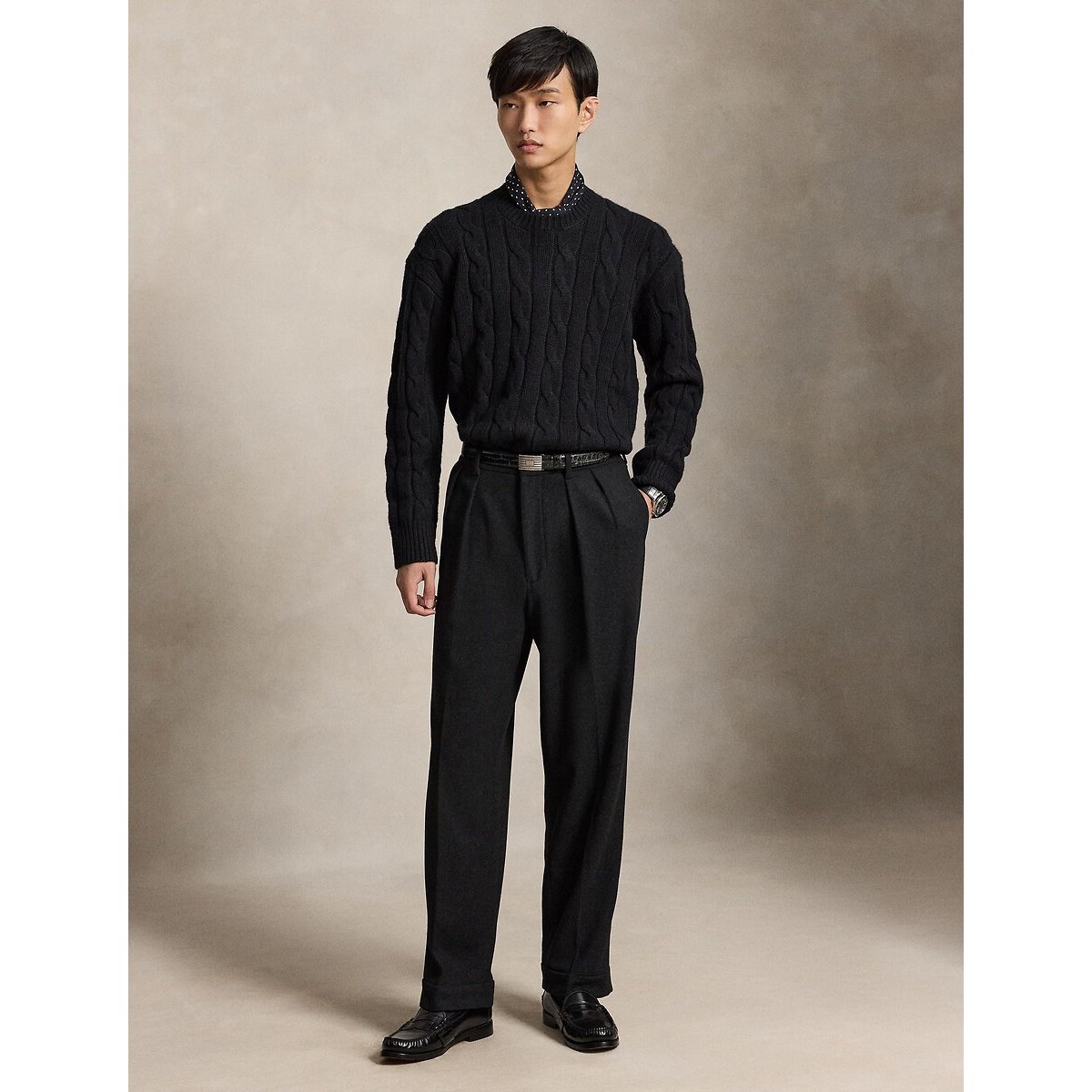 Kabeltrui van wolmix, Relaxed Fit zwart, POLO RALPH LAUREN
