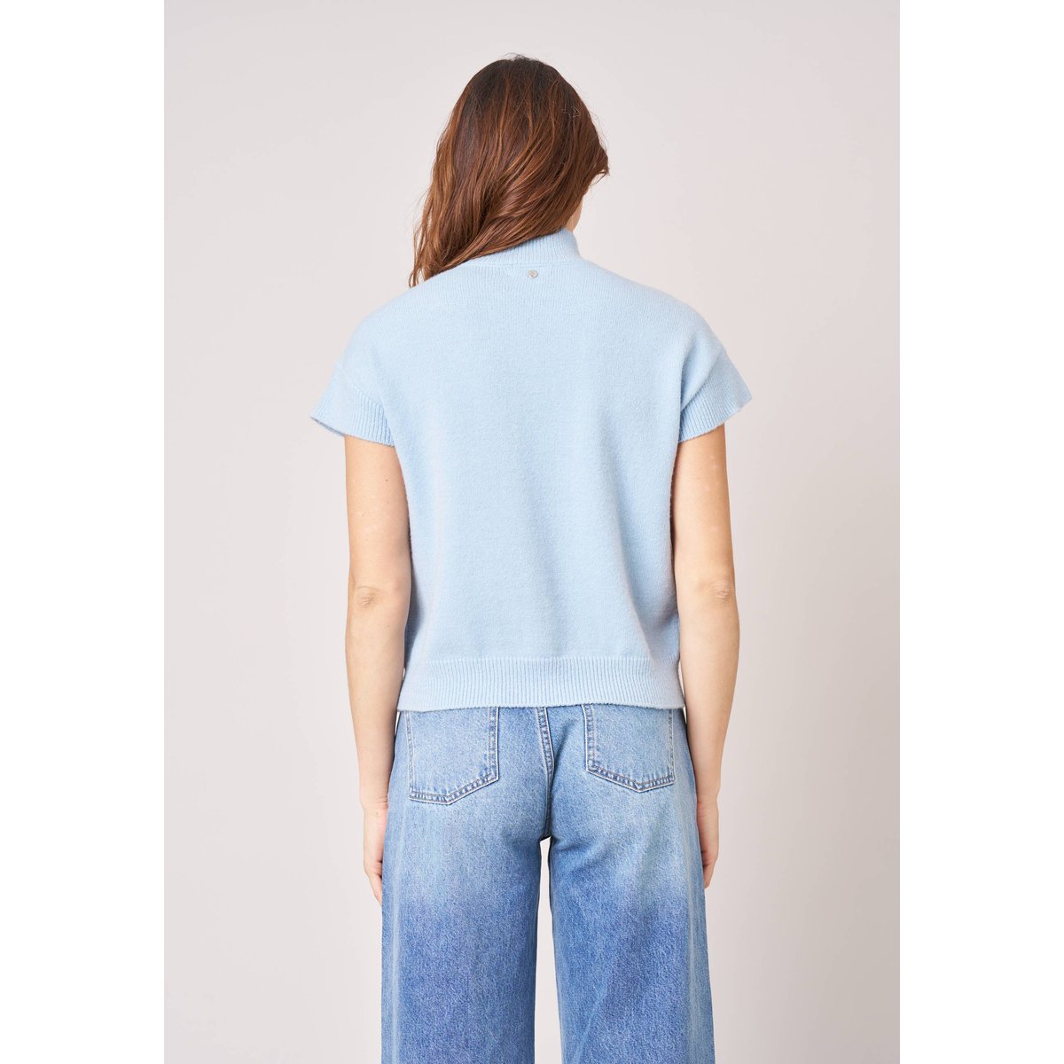 Pull femme col montant maille douce ADELINE light blue, DEELUXE