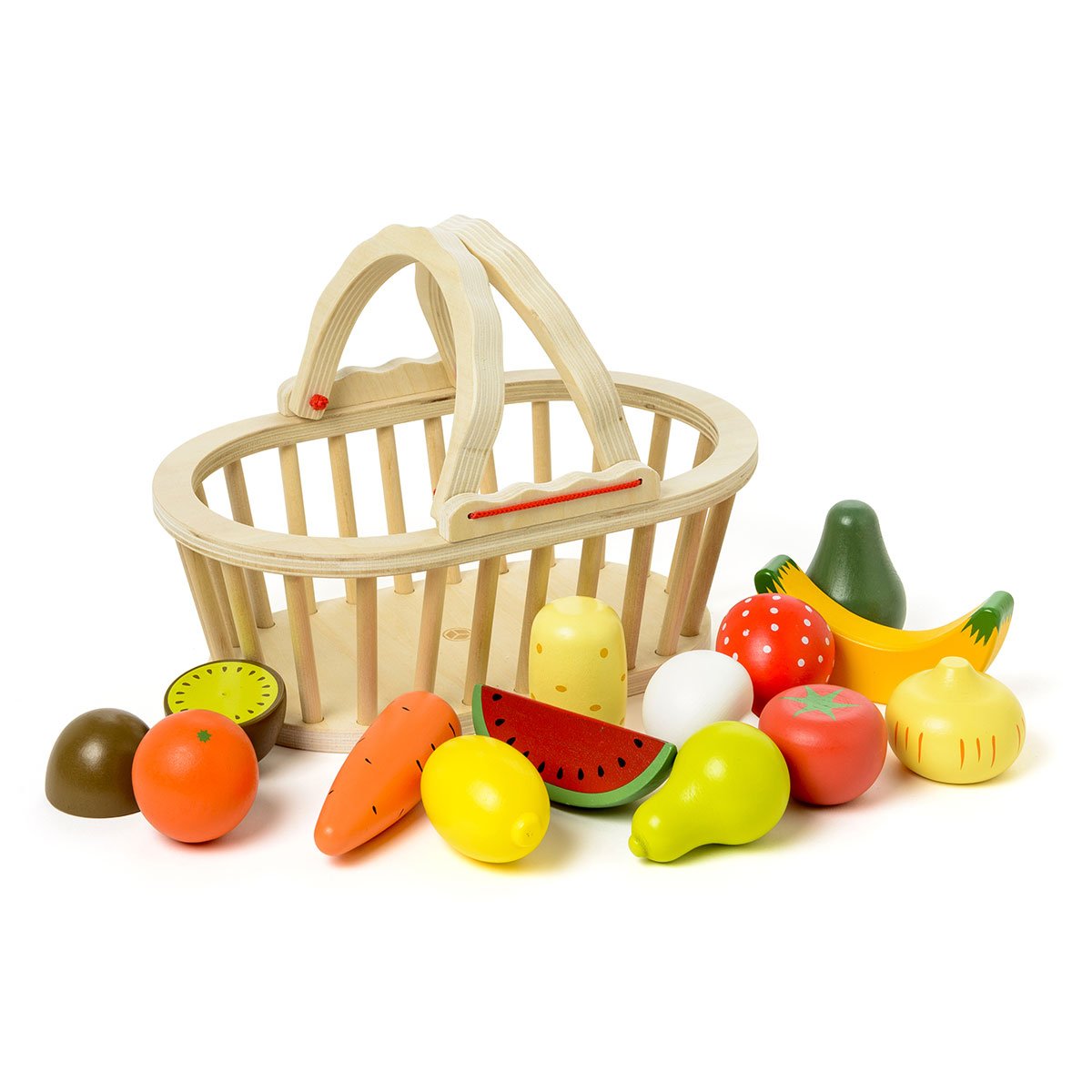 Panier de 13 fruits et légumes en bois blanc, OXYBUL