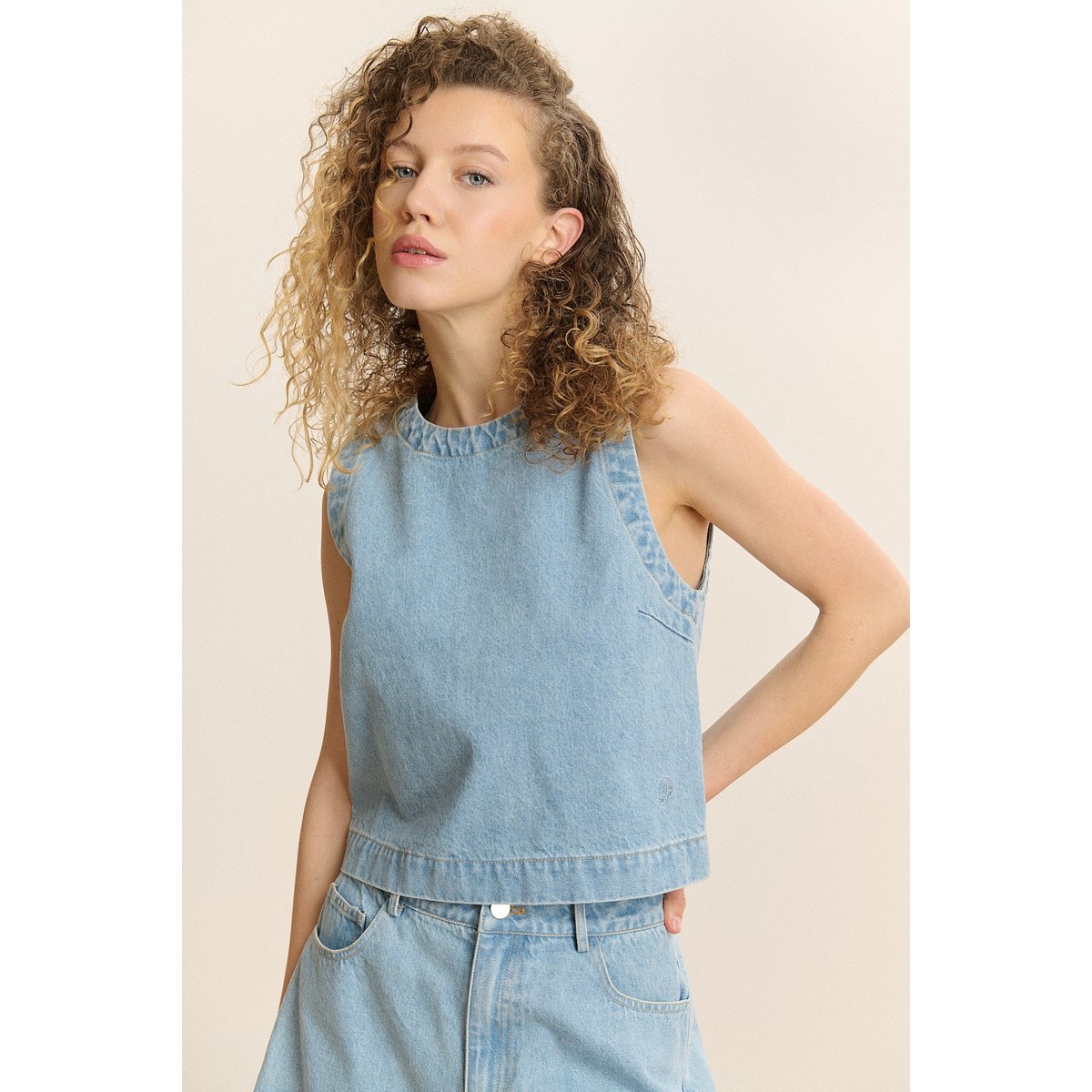 Top sans manches en denim CESAR bleu, GARANCE PARIS 