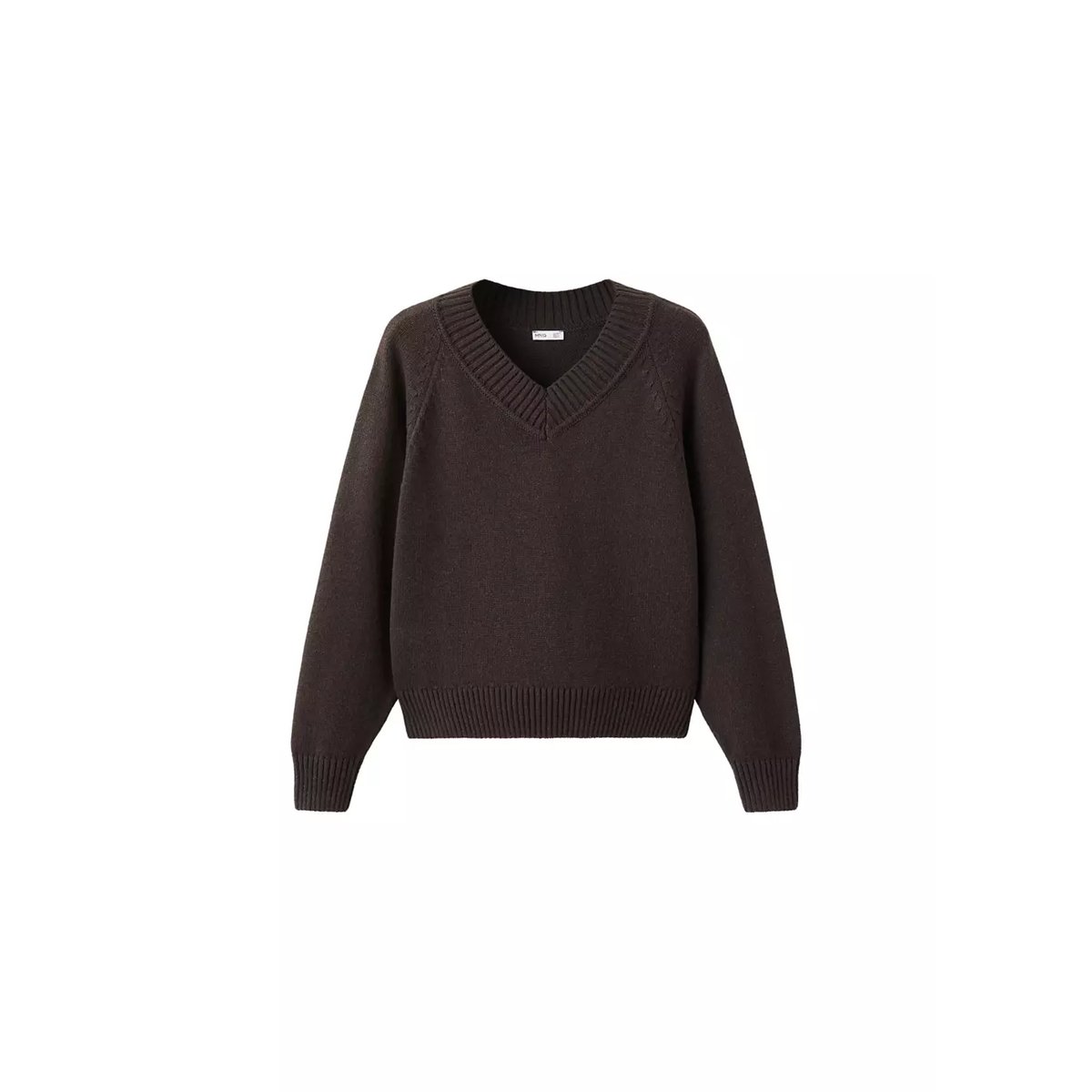 Pull-over maille col en V marron, MANGO TEEN