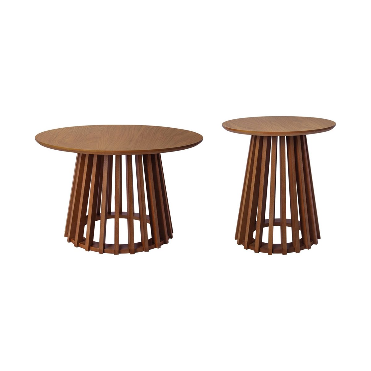 Set de 2 tables basses rondes décor bois et bois de sapin Ø40cm et Ø60cm CLARA noyer, SWEEEK