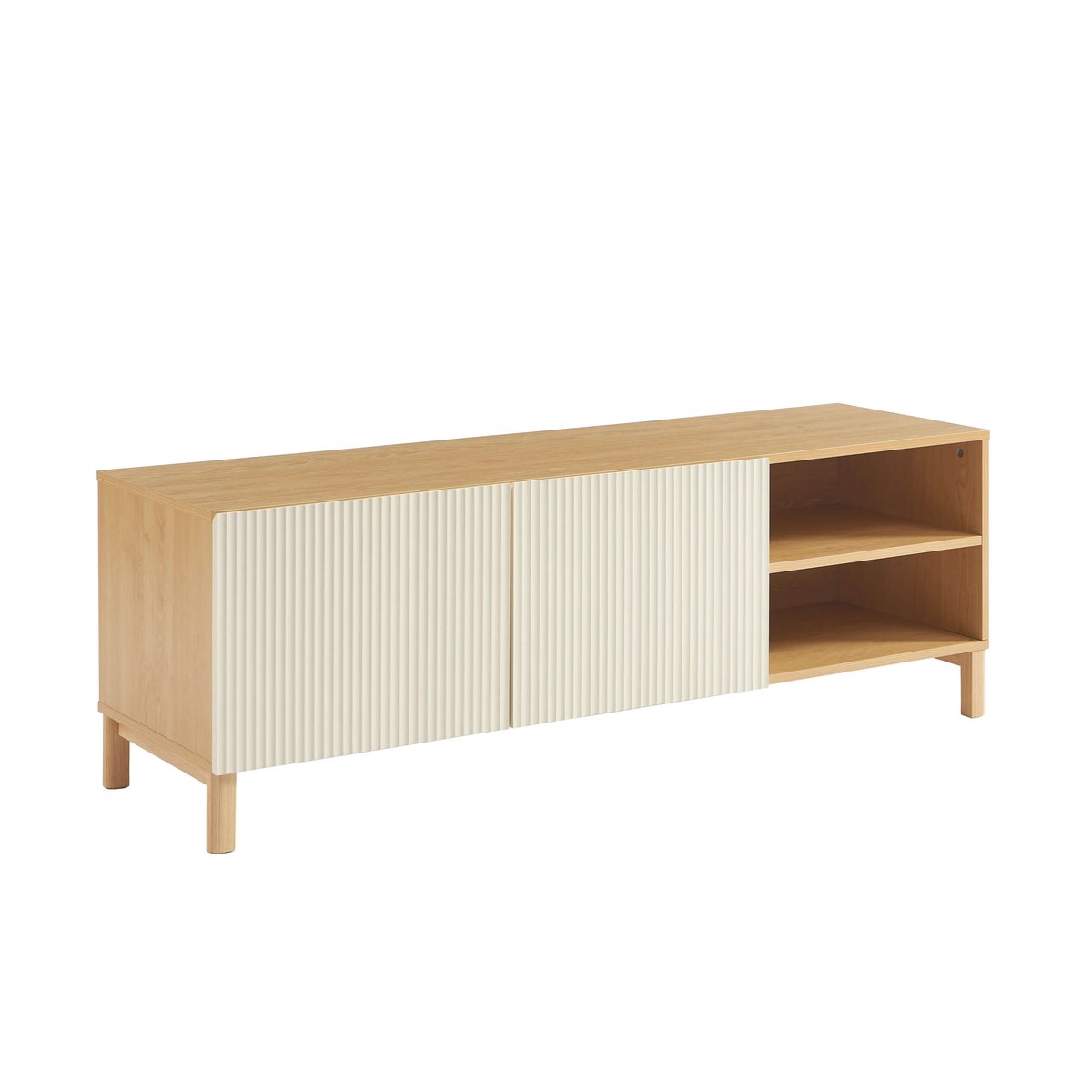 Meuble TV 2 portes  ORCA beige et chêne, BAÏTA