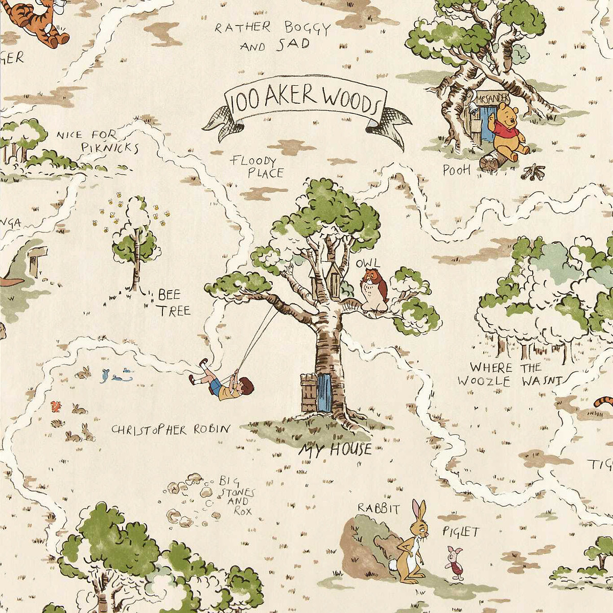Hundred Acre Wood Cashew Wallpaper cream, SANDERSON X DISNEY