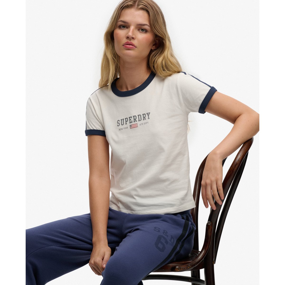 T-shirt ringer à motif Athletic Essentials blanc cassé, SUPERDRY