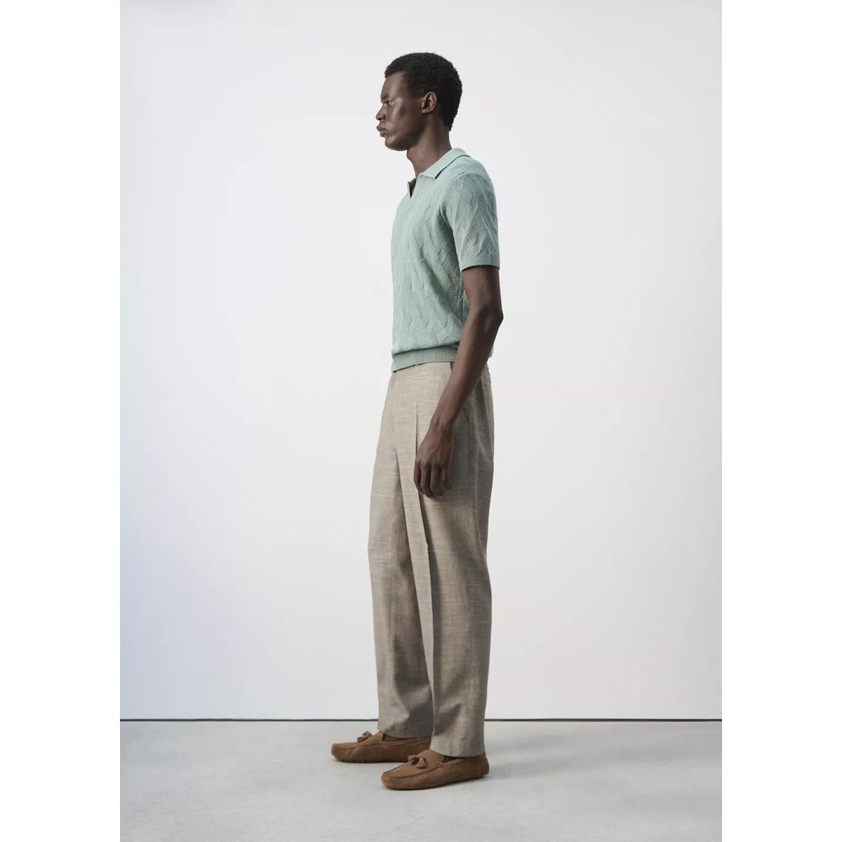 Pantalon mélange de lyocell et lin relaxed-fit gris vison, MANGO MAN