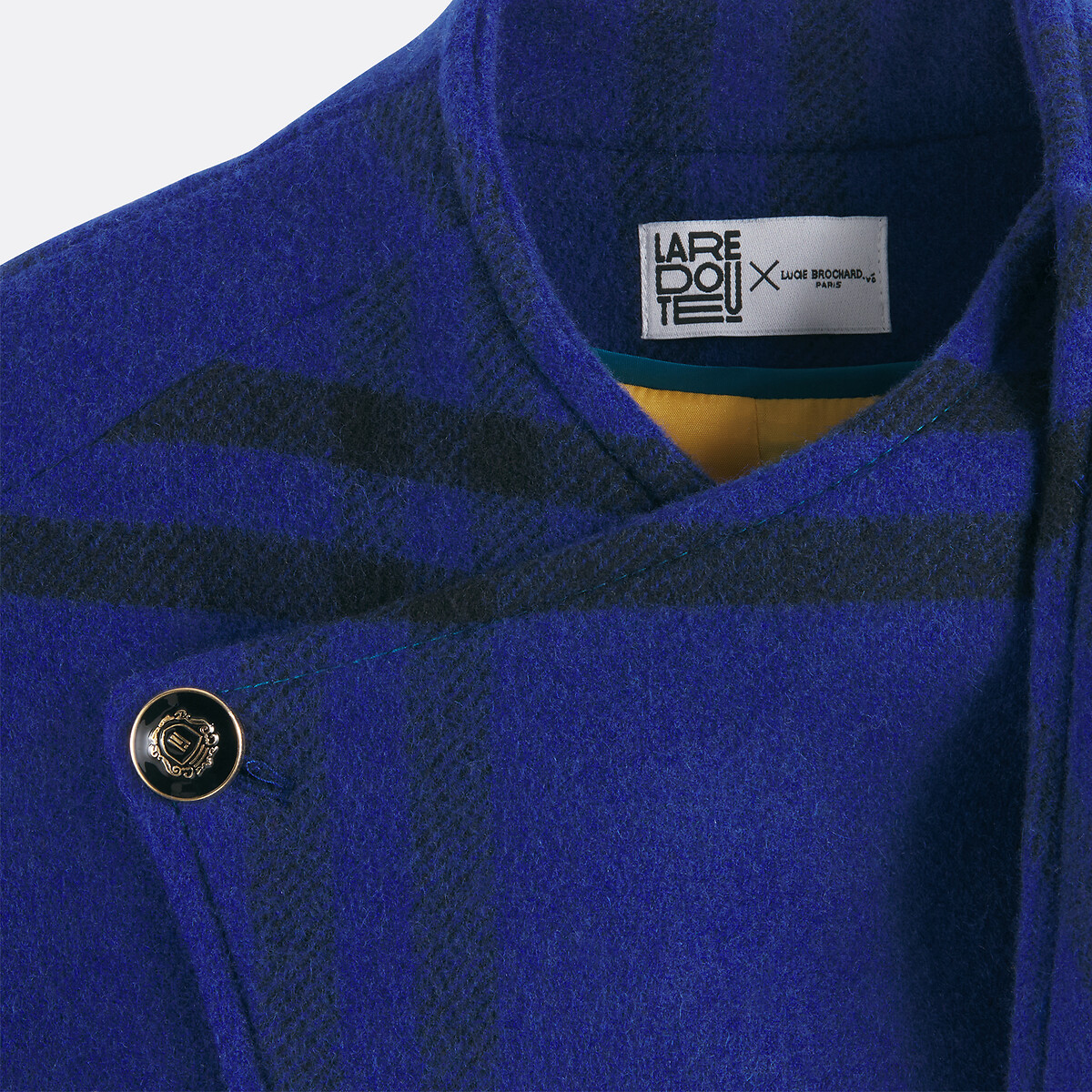 Checked Scarf Coat in Wool Blend blue checks, La Redoute Collections x Lucie Brochard