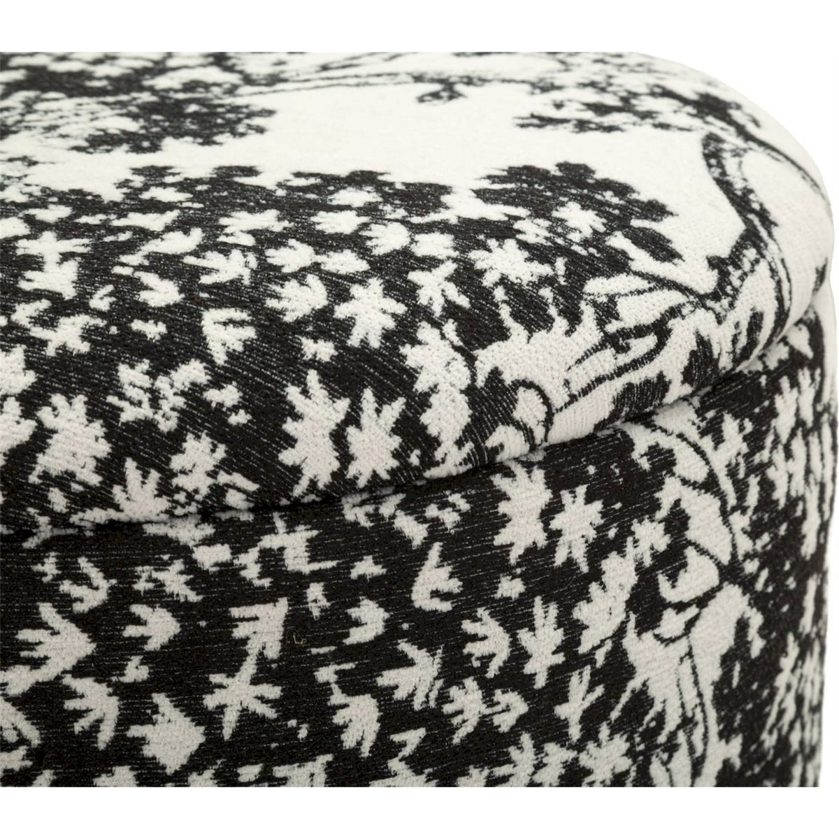 Pouf coffre rond motif oriental pin massif MODERN noir et blanc, RECOLLECTION