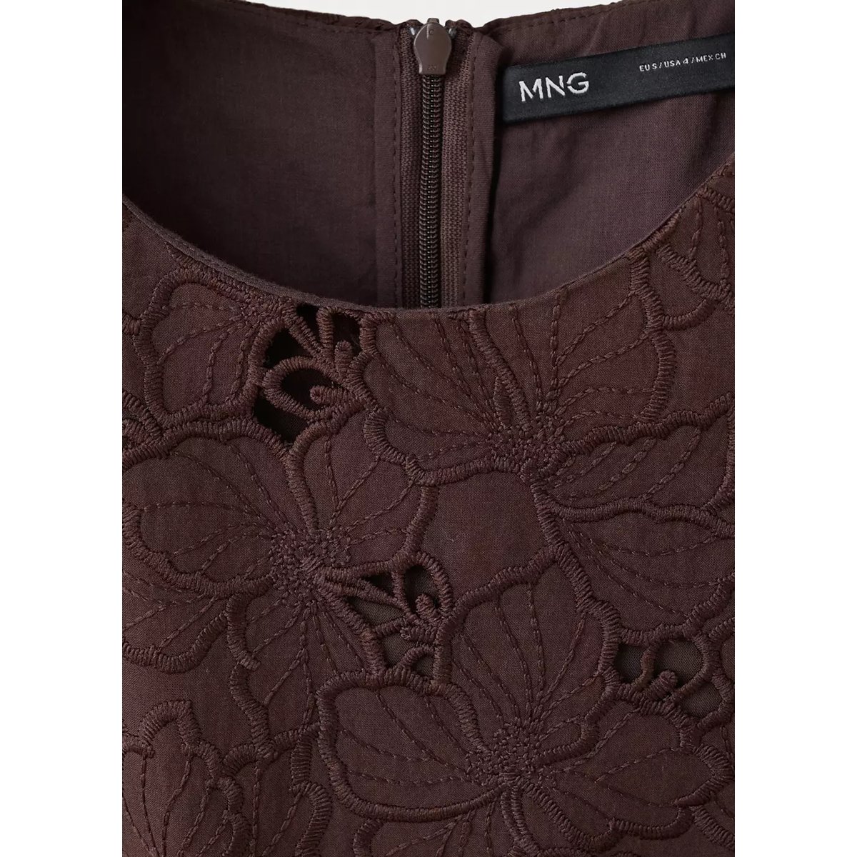 Robe florale brodée et ajourée marron, MANGO