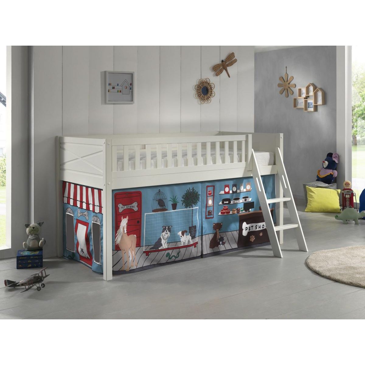 Scott Lit Mezzanine et Rideau Pet Shop couleur unique, VIPACK