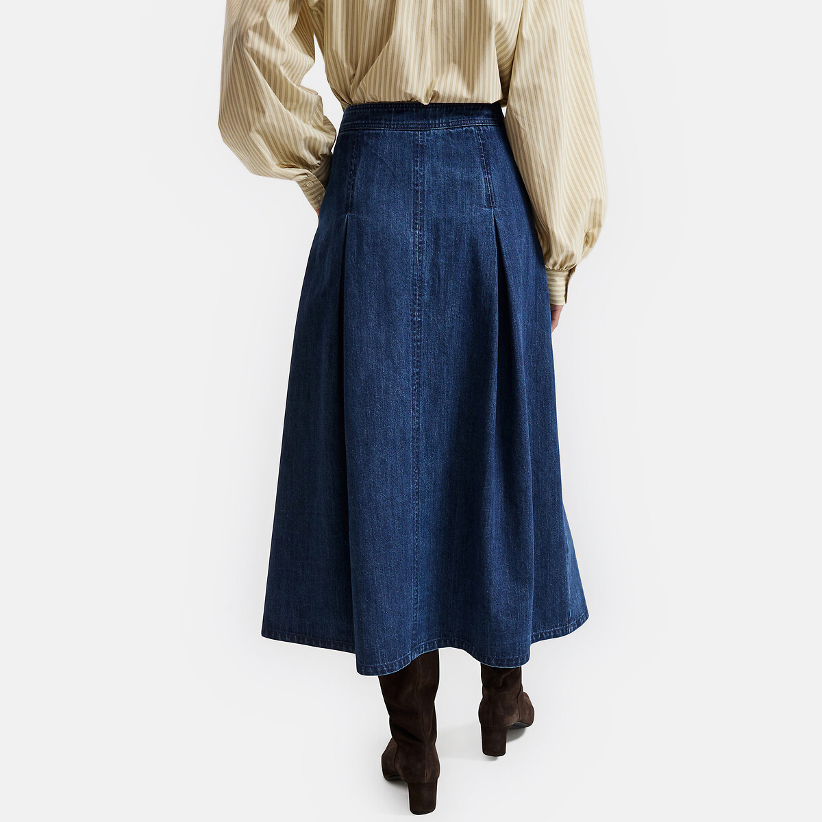 Jupe midi en jean évasée à plis bleu brut, LA REDOUTE COLLECTIONS