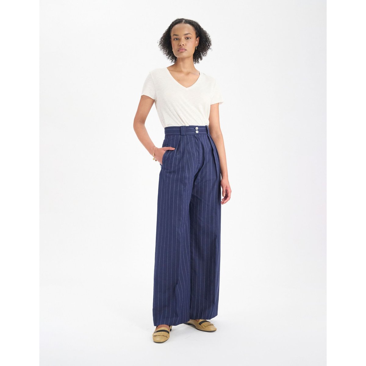 Pantalon Marlène mélangé marine blue navy, INES DE LA FRESSANGE PARIS