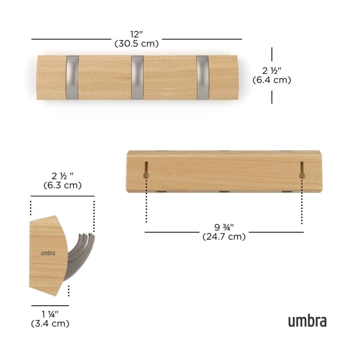 Portemanteau mural bois  FLIP bois clair, UMBRA