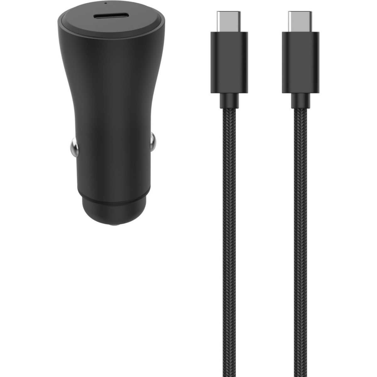 Chargeur allume cigare 30W USB-C + Cable USB-C 1m noir noir, ADEQWAT