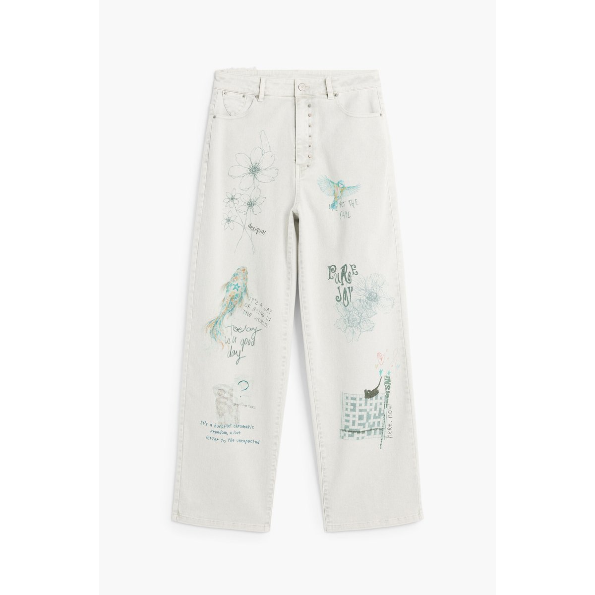 Pantalon en jean ballon imprimé beige, DESIGUAL
