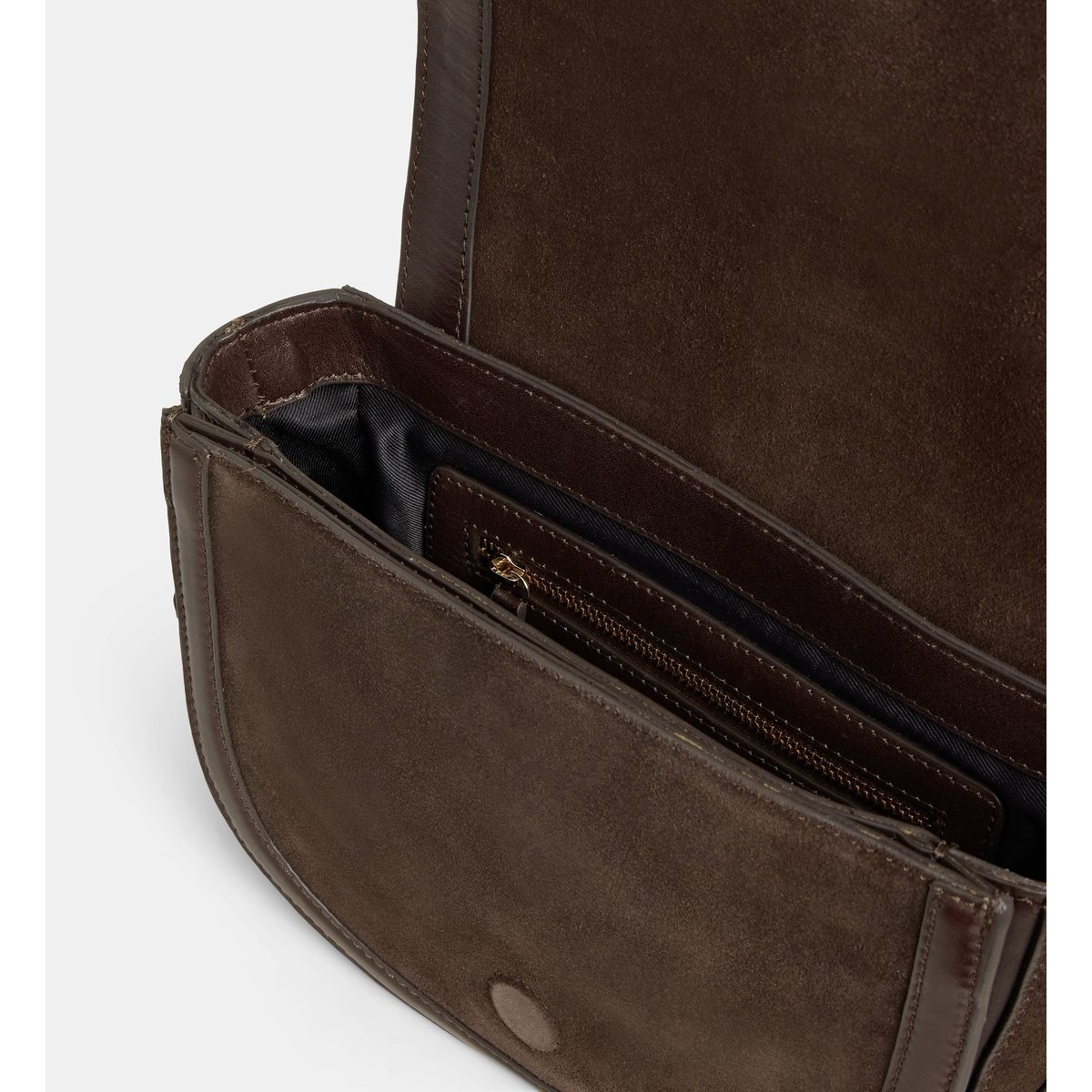 Sac à main apollina cuir suède et lisse marron chocolat, GALERIES LAFAYETTE