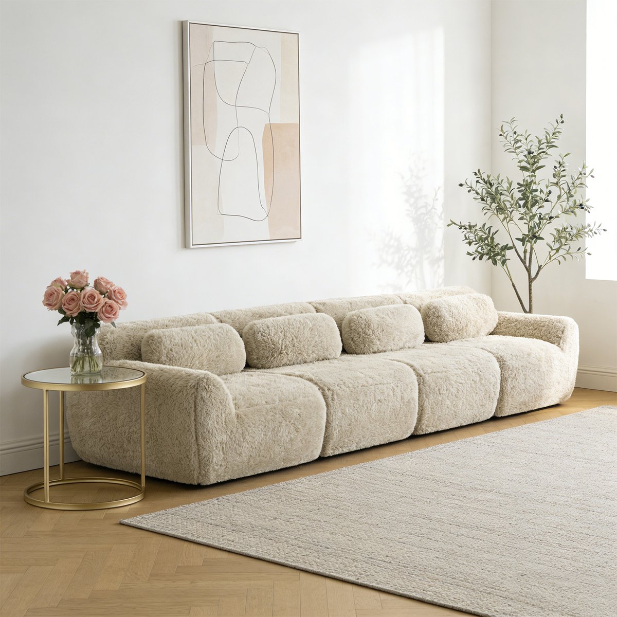 Canapé droit 4 places design moderne, WIND kaki, MEUBLES COSY