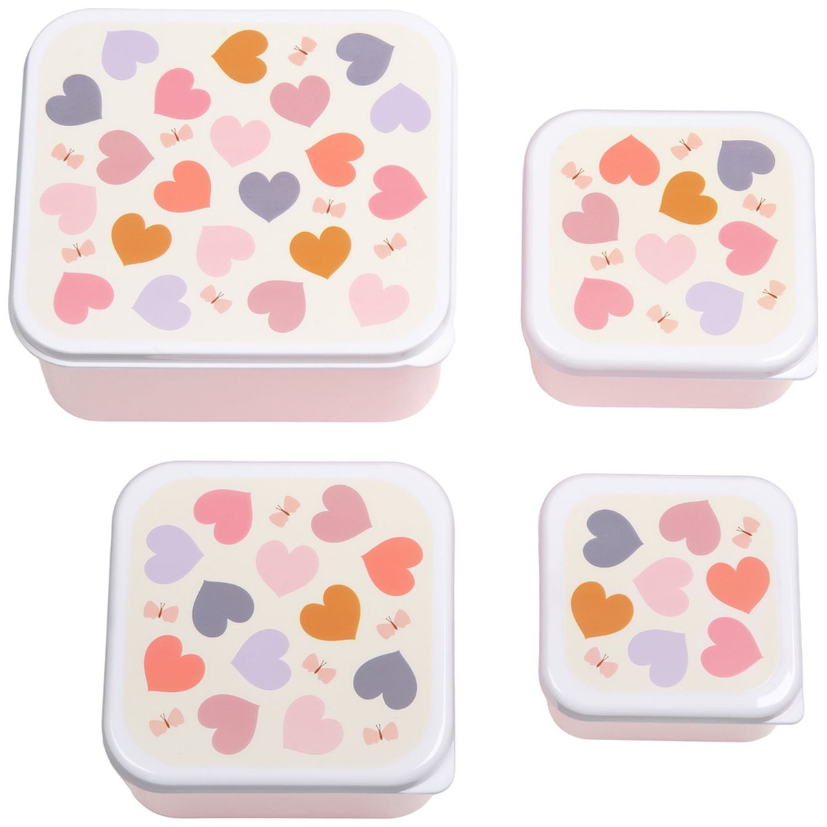 Lot de 4 boîtes à goûter rose, orange, violet, A LITTLE LOVELY COMPANY