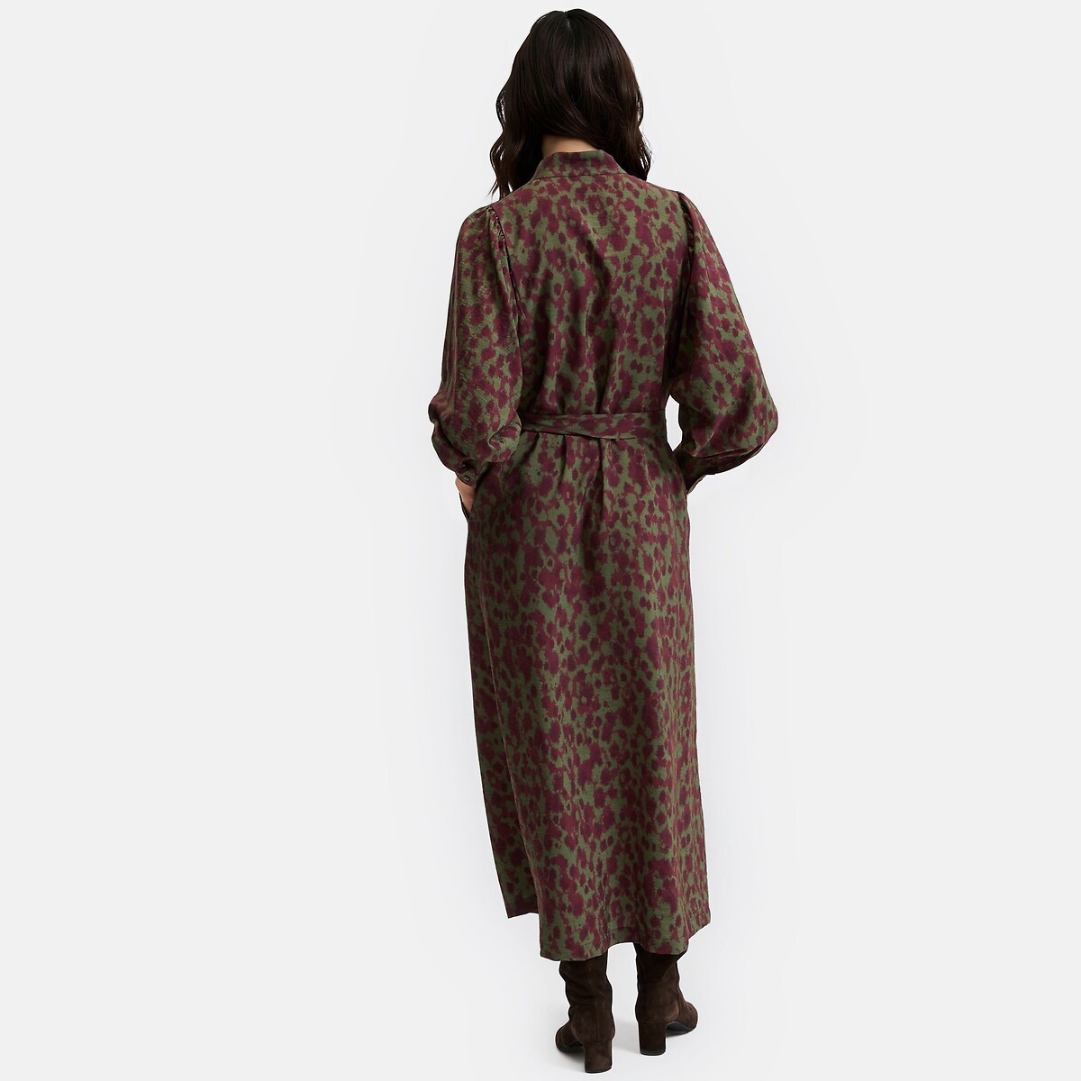 Robe longue imprimé graphique à manches longues imprimé prune, LA REDOUTE COLLECTIONS