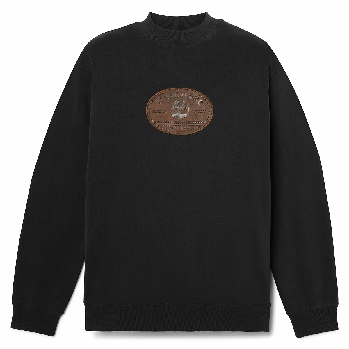 Sweat col rond avec logo en cuir noir, TIMBERLAND