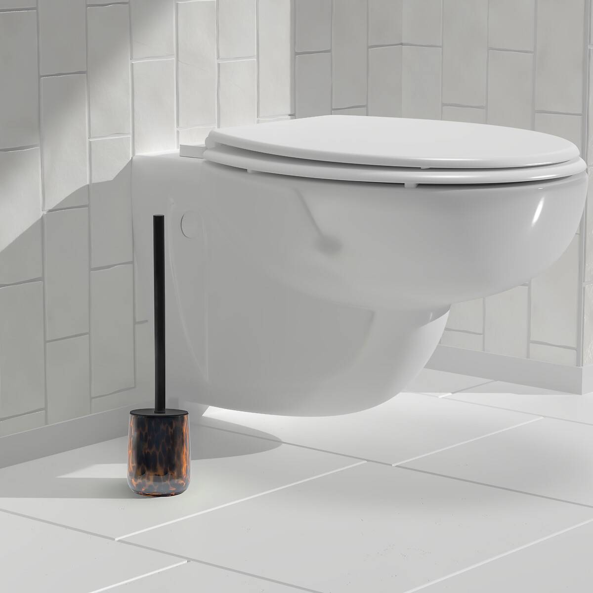 Brosse WC en verre motif flammes DOTTY marron, 5FIVE SIMPLY SMART