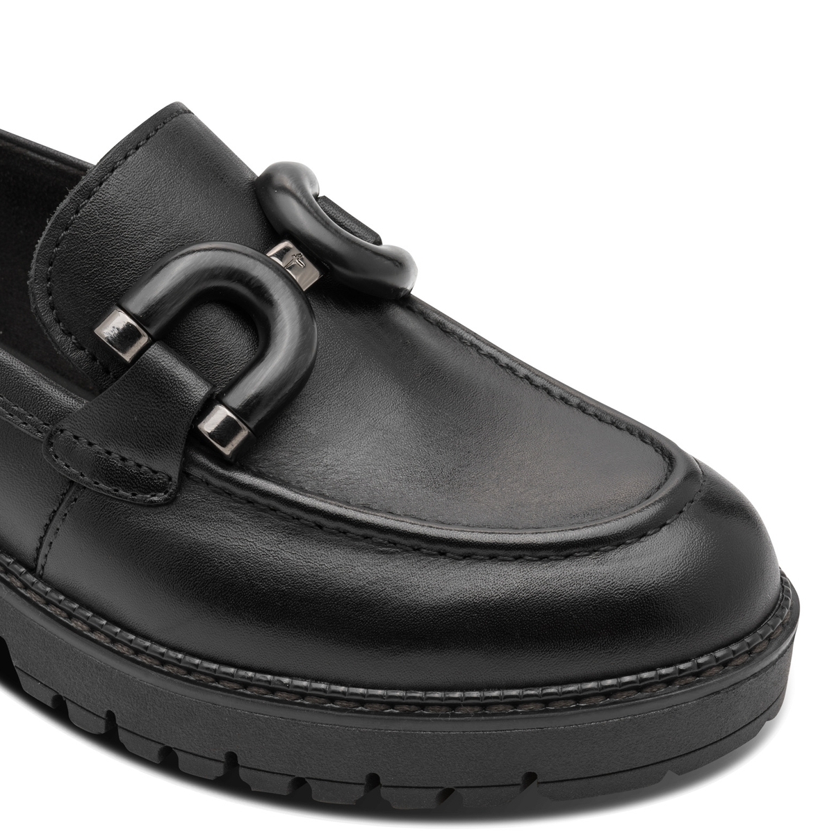 Slipper en cuir noir, TAMARIS