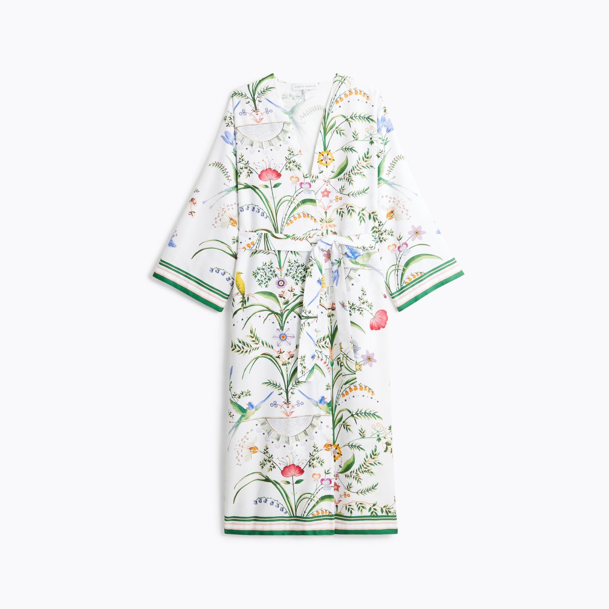 Kimono long col kimono en satin BOTANIC blanc, LAURENCE TAVERNIER