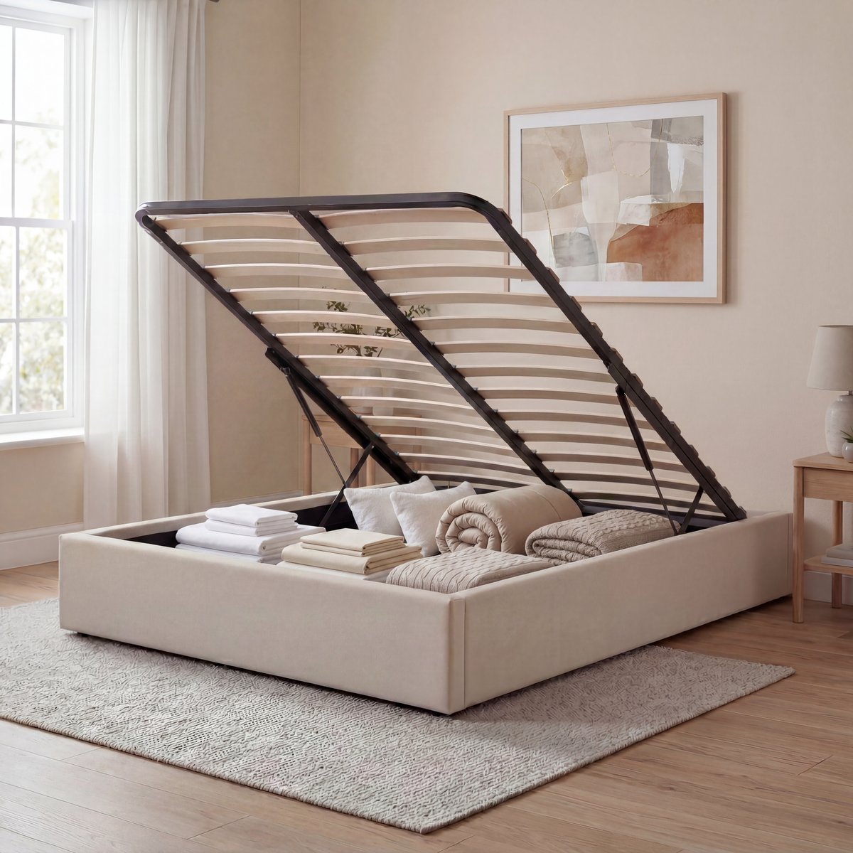 Lit coffre ATLAS beige, OLYMPE LITERIE