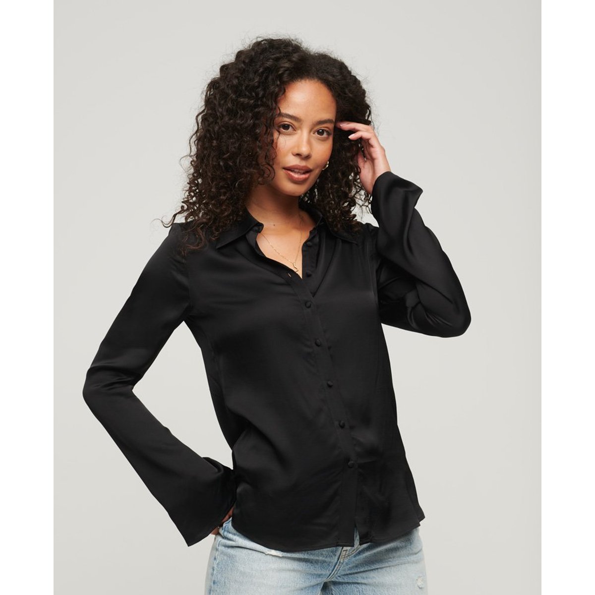 Chemise en satin Studios Seventies noir, SUPERDRY