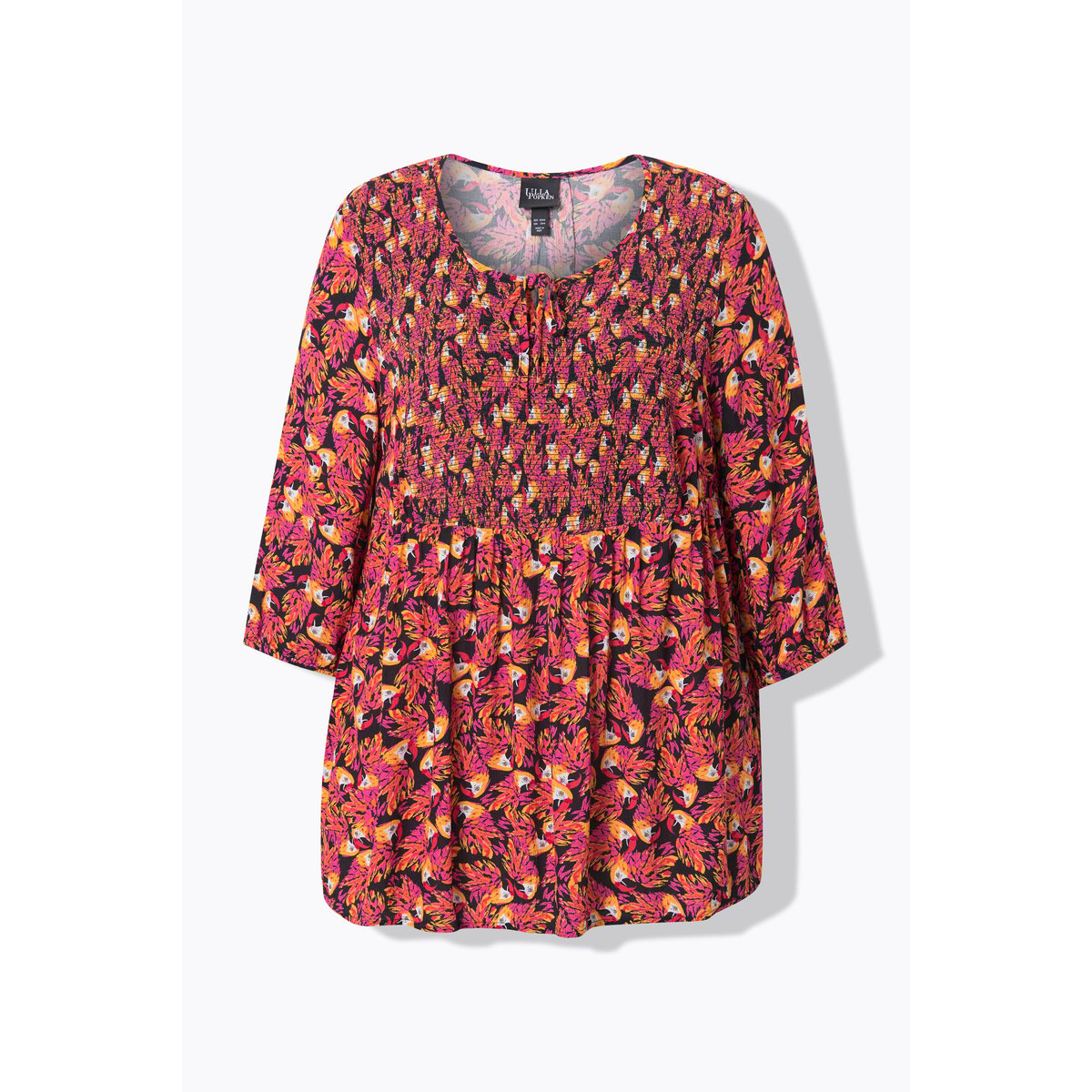 Blouse smockée noir, ULLA POPKEN