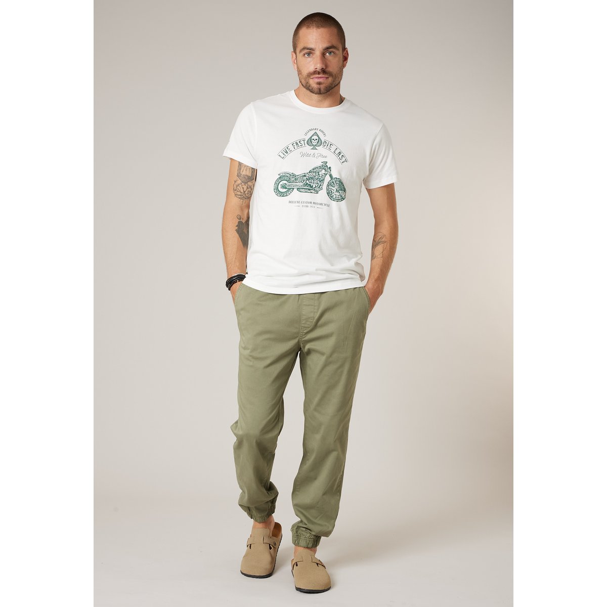 Pantalon régular homme en coton JEMINY light khaki, DEELUXE