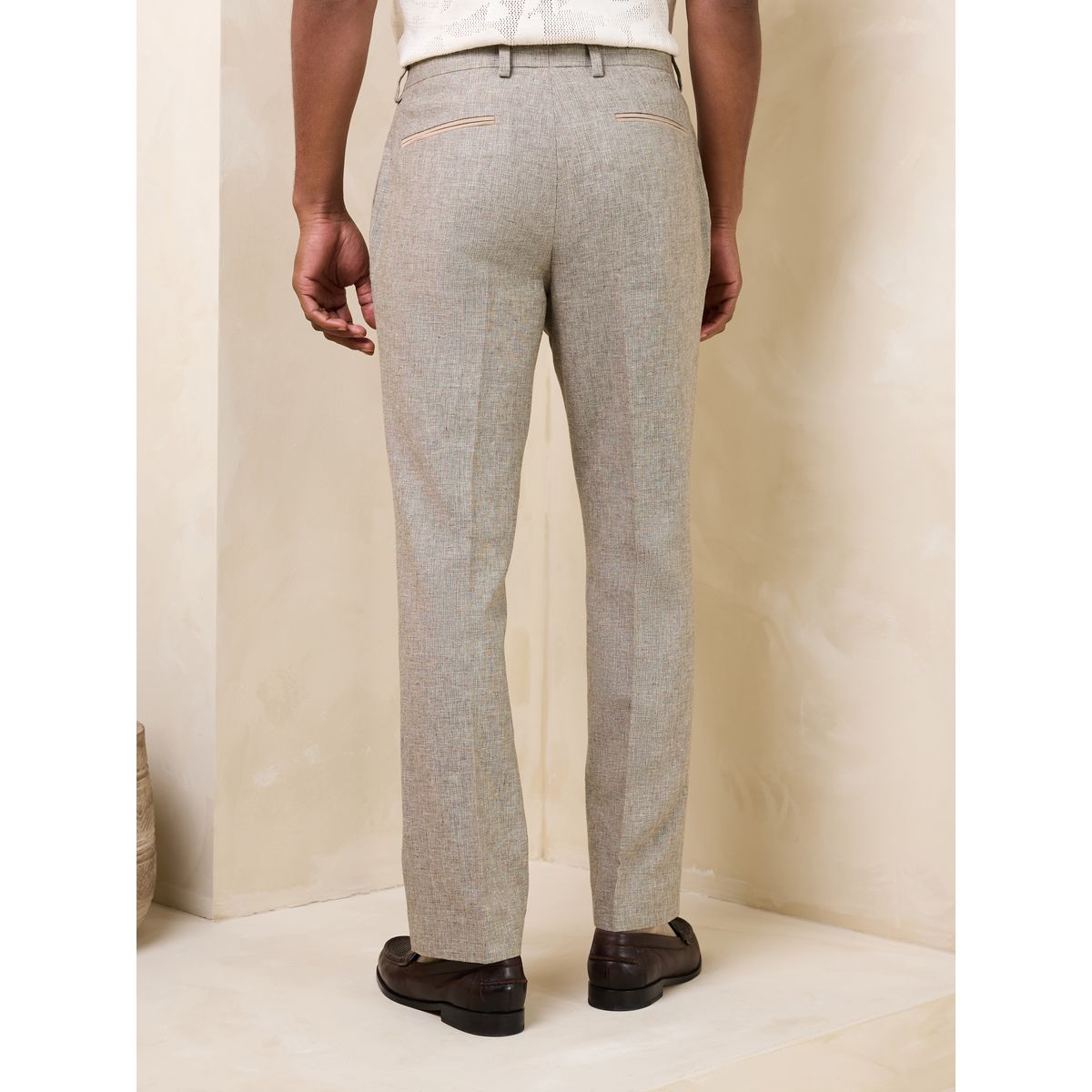 Pantalon habillé texturé avec lin grège, NEXT