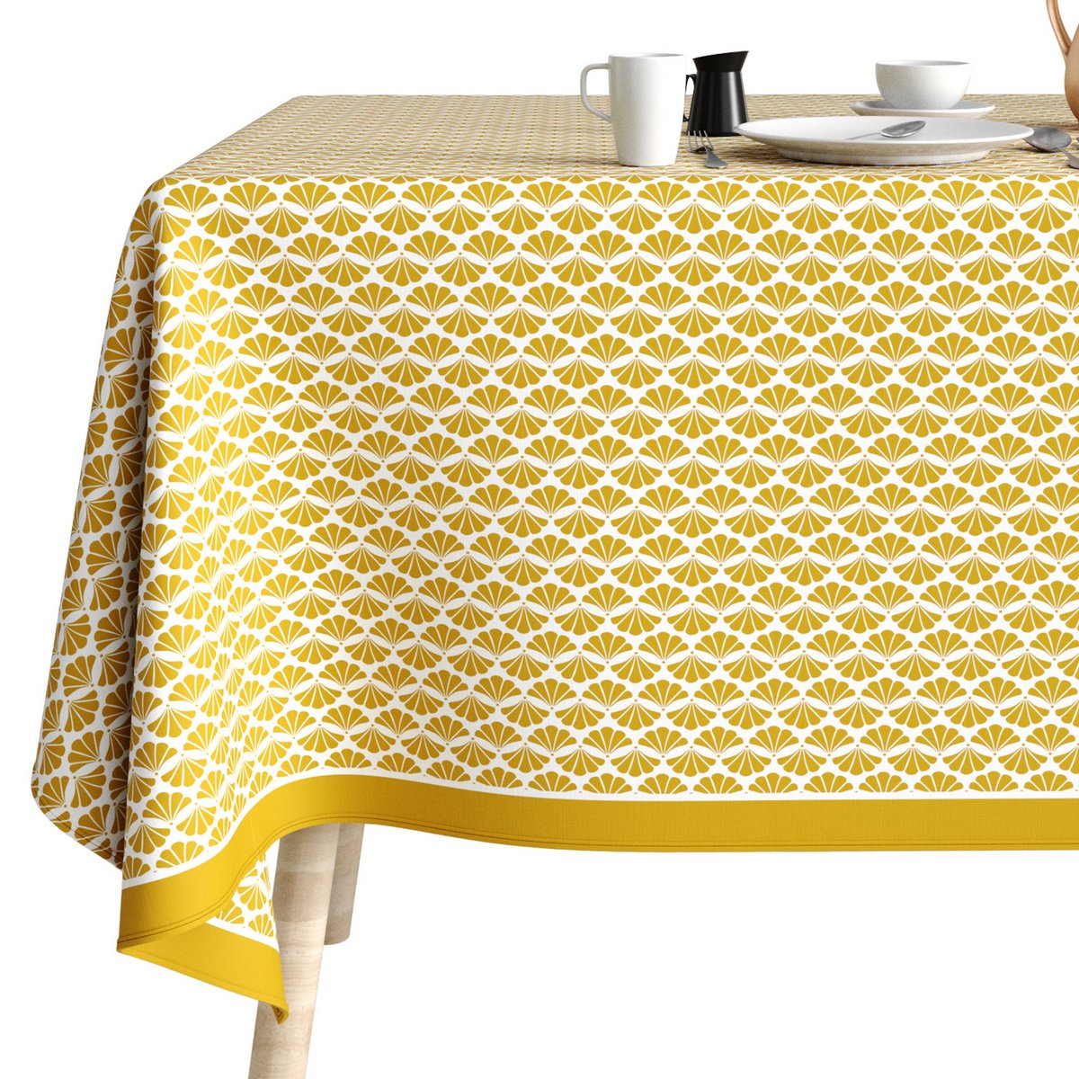 Nappe rectangulaire anti tache Coton Palma Ocre jaune, EDEN