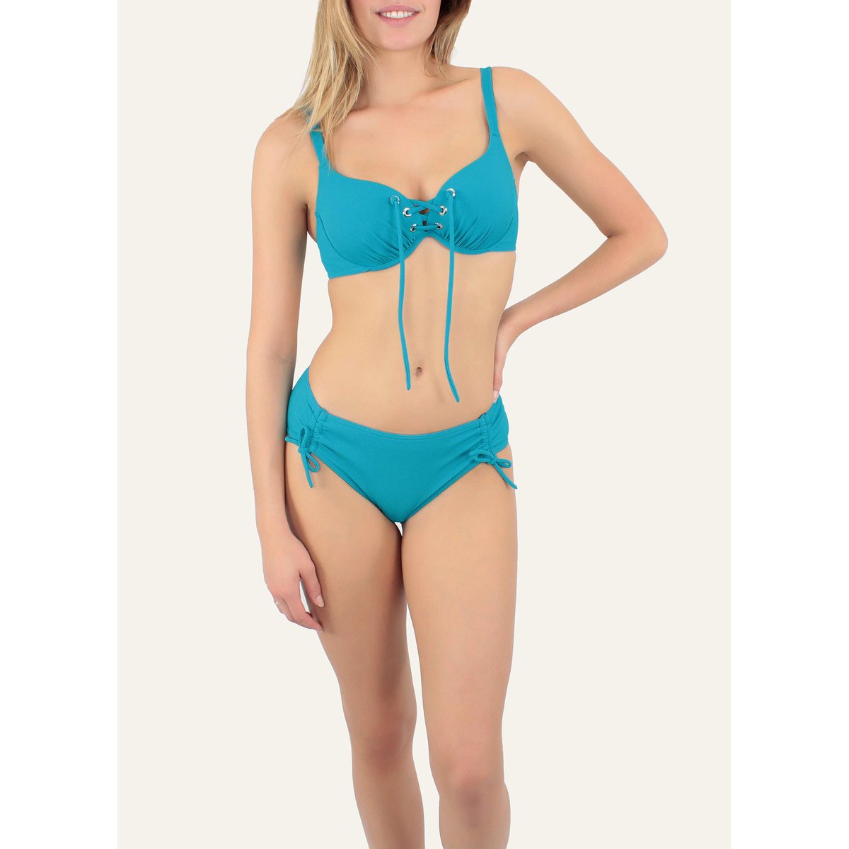 Bas de maillot culotte ajustable texturé ALLURE bleu turquoise, LAURA BY JANINE ROBIN