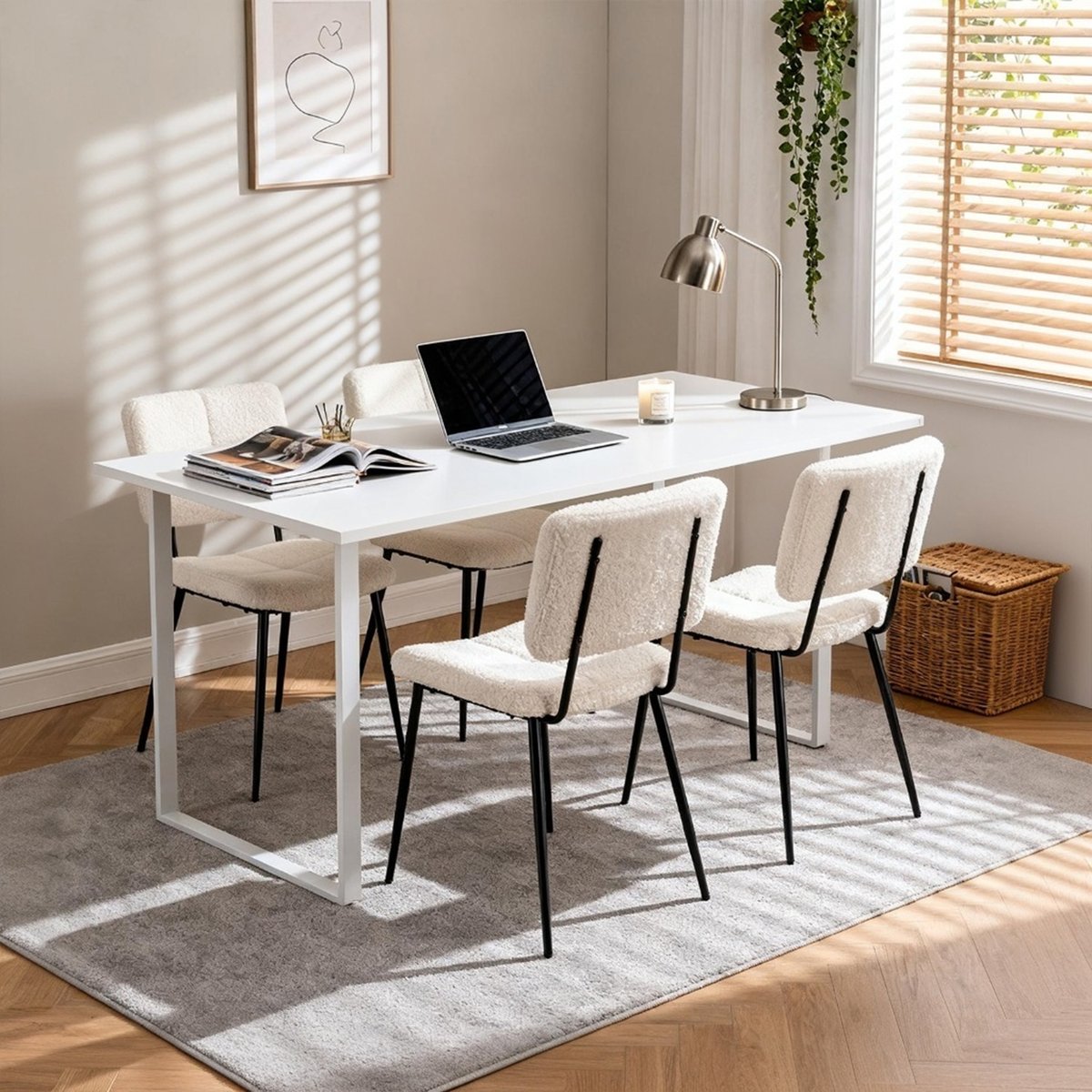 Lot de 4 chaises de salle à manger en bouclette, POMONA beige, MEUBLES COSY
