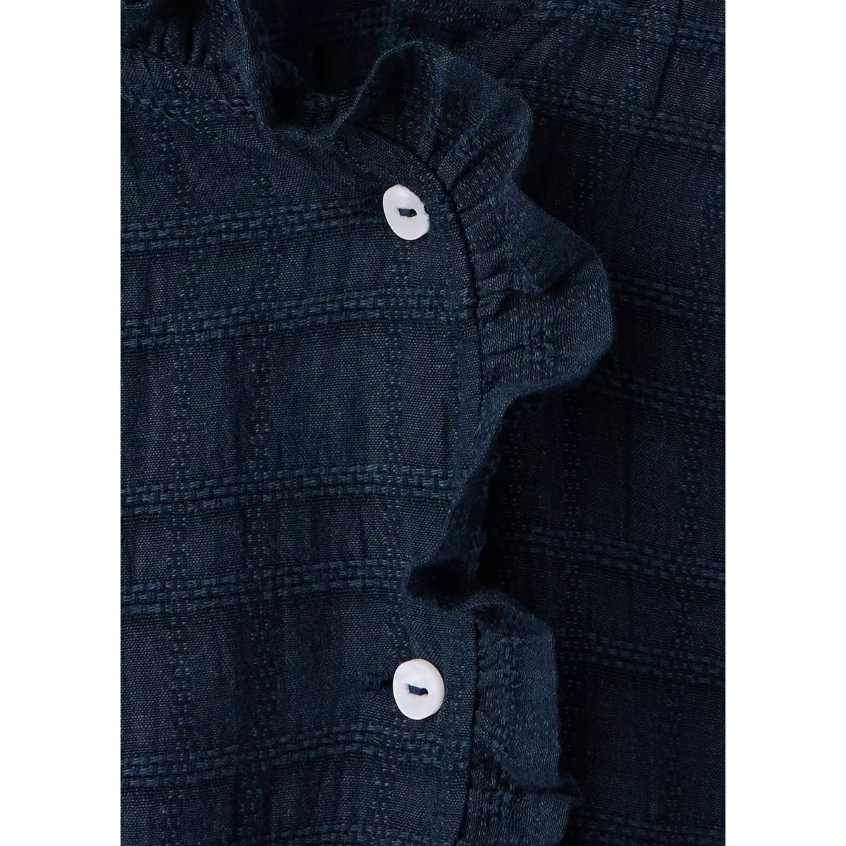 Blouse texturée avec détail à volant bleu marine, MANGO TEEN