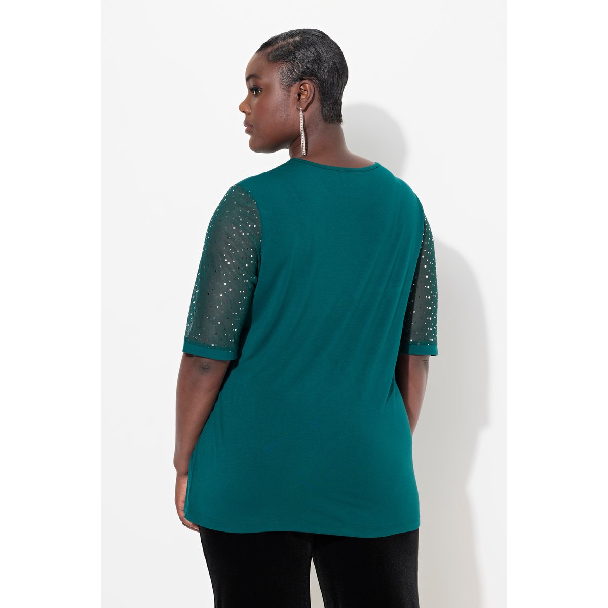 T-shirt à coupe Classic Fit. Voile en mesh vert foncé, ULLA POPKEN