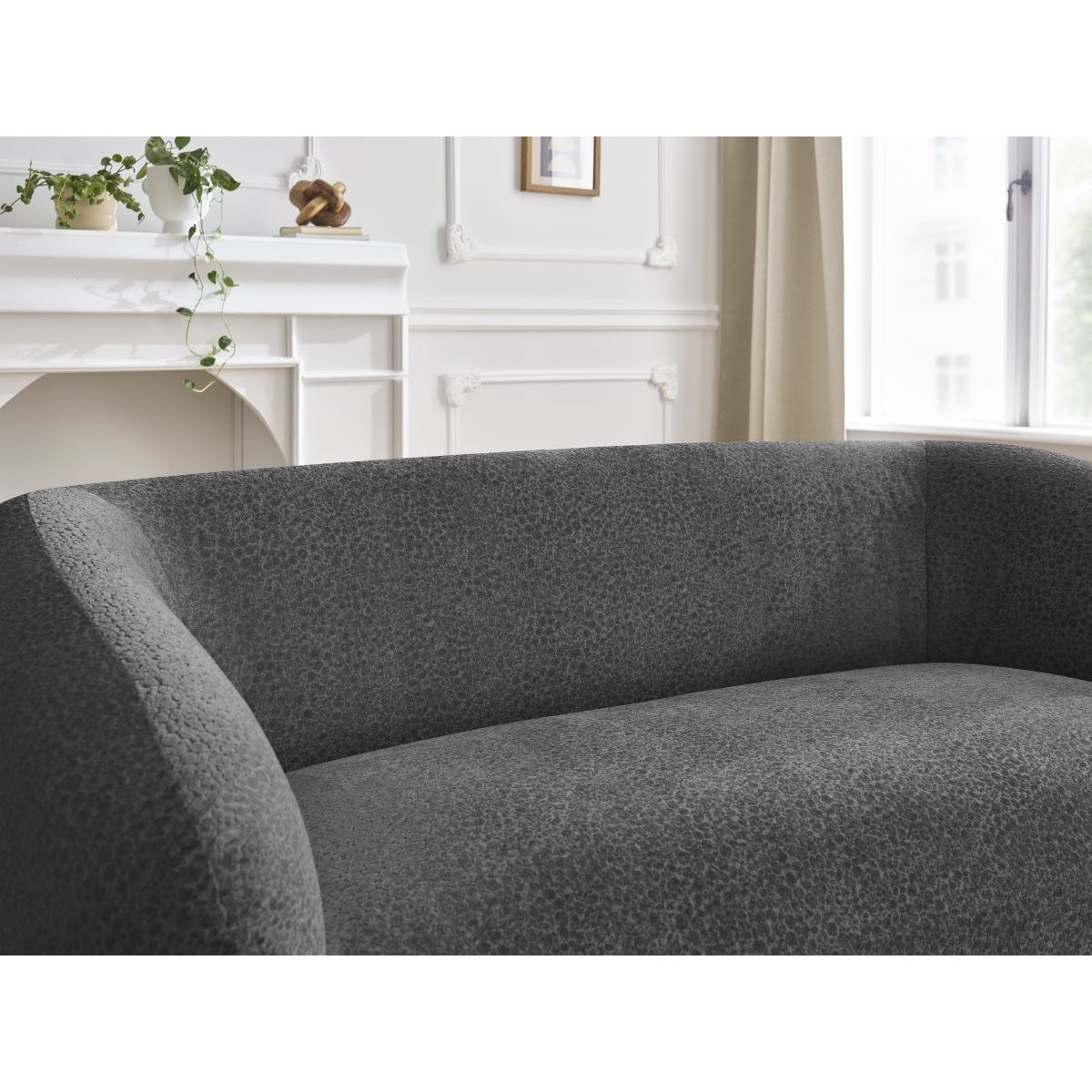 Canapé droit fixe 2 places en tissu texturé, CELINE gris foncé, BOBOCHIC