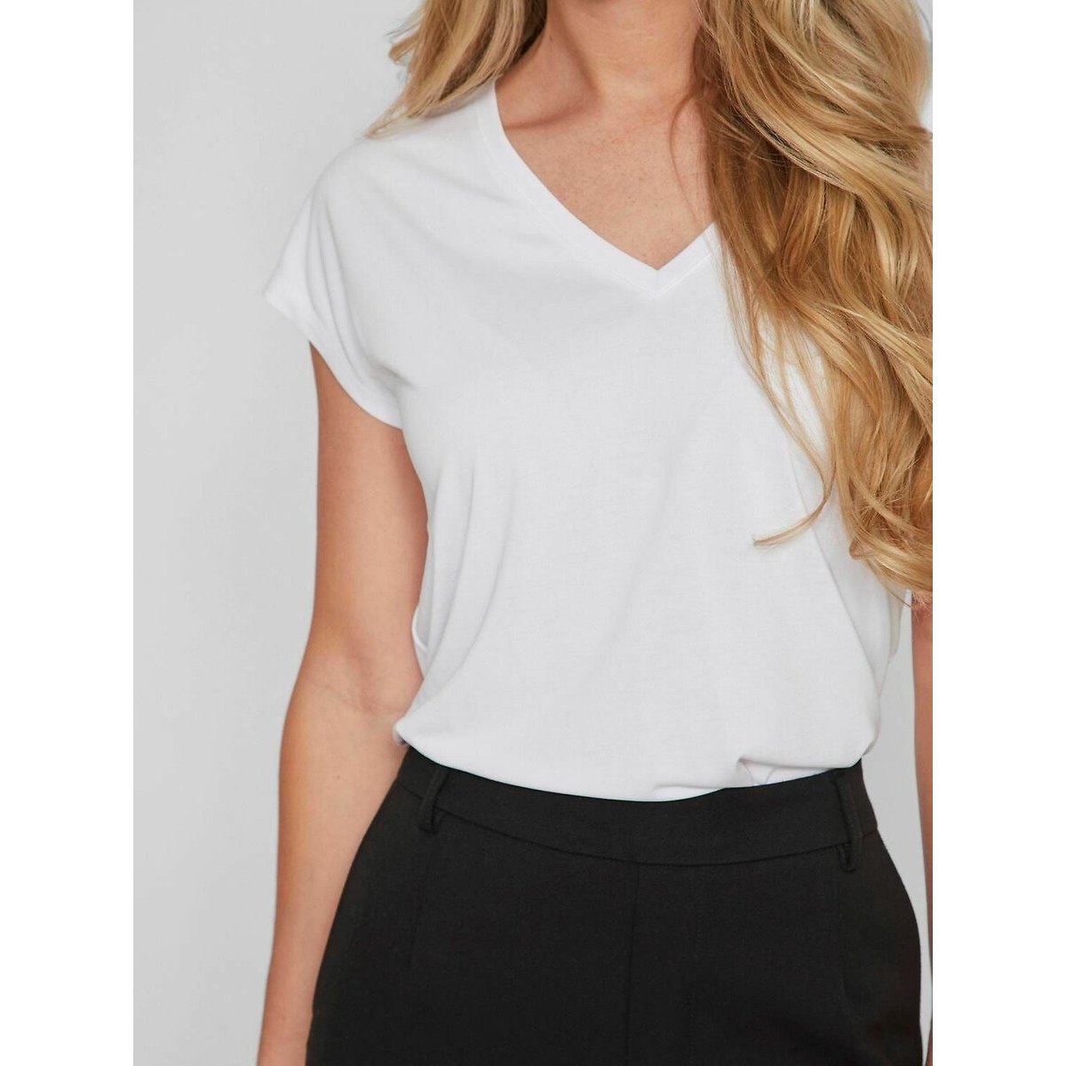 V-Neck T-Shirt with Short Sleeves white, VILA