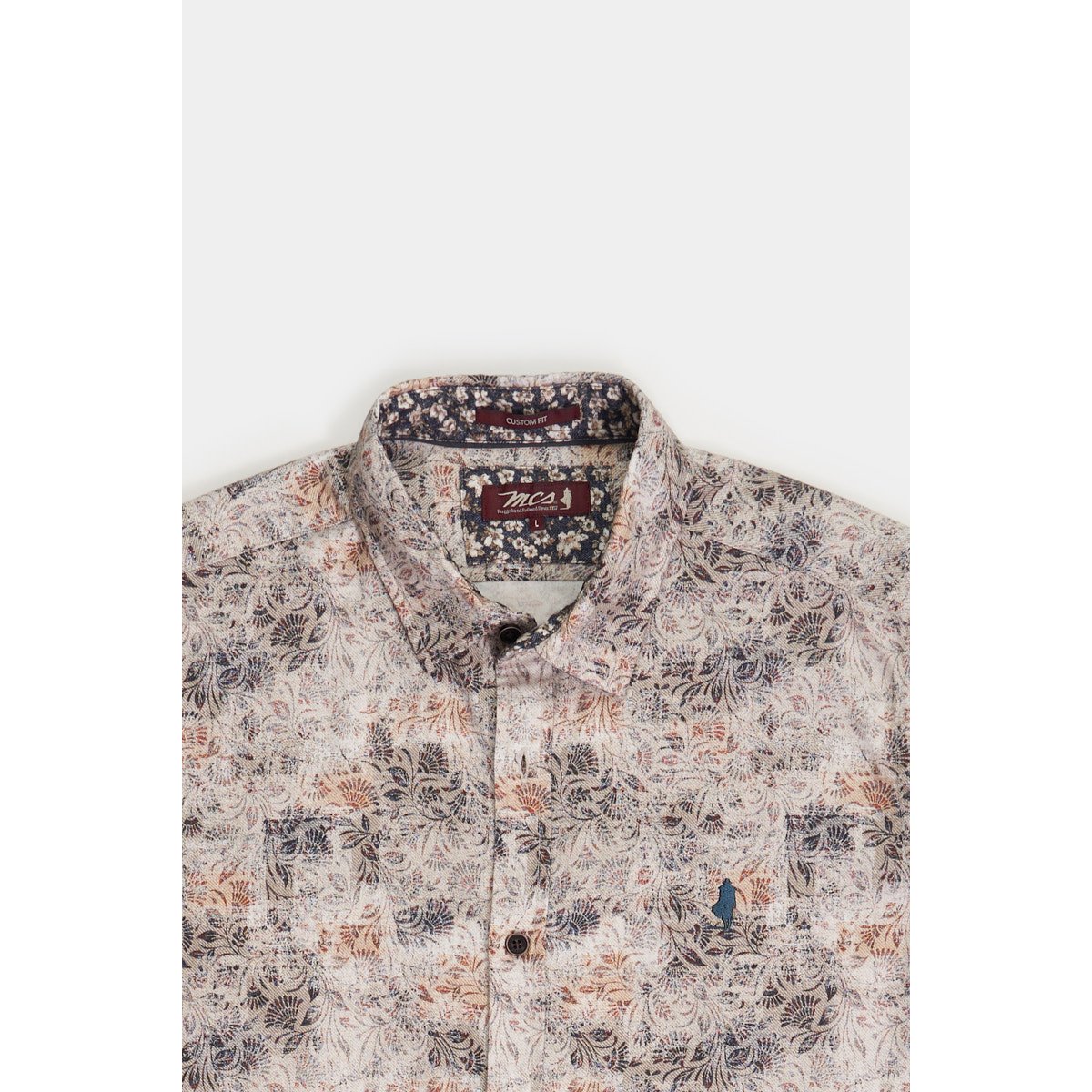 Chemise imprimée douce à fleur japonaise gris clair, MCS