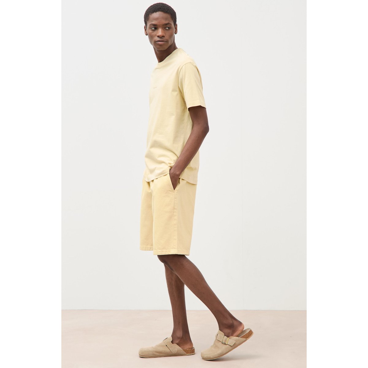 T-shirt en coton manches courtes jaune clair, BONOBO