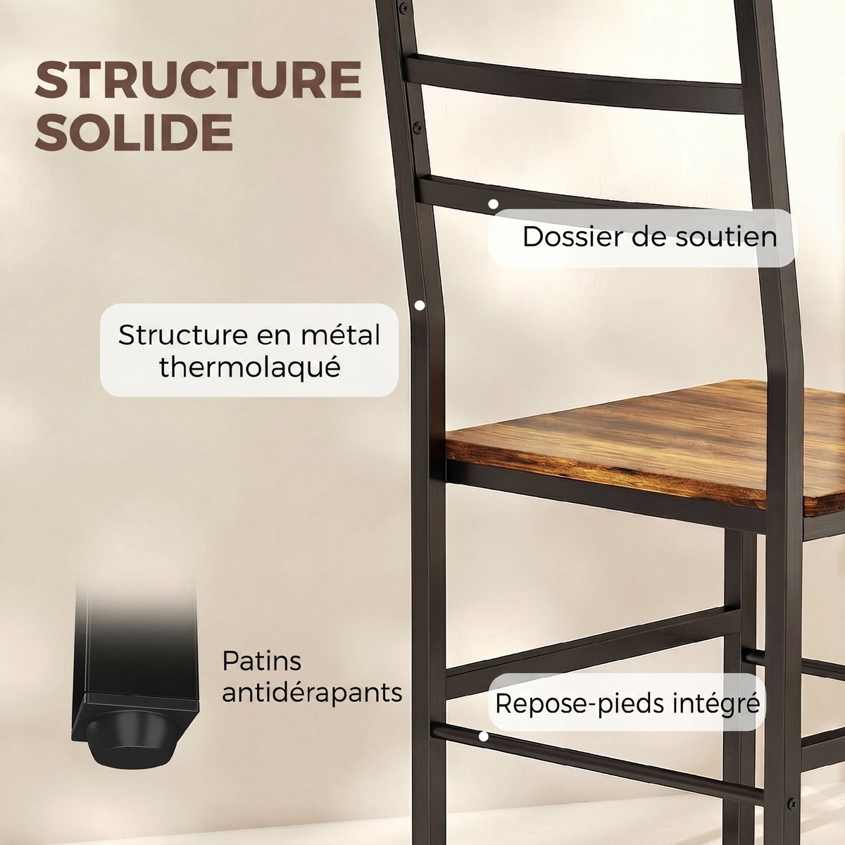 Ensemble de table à manger Panneau de brun rustique et noir, HOMCOM