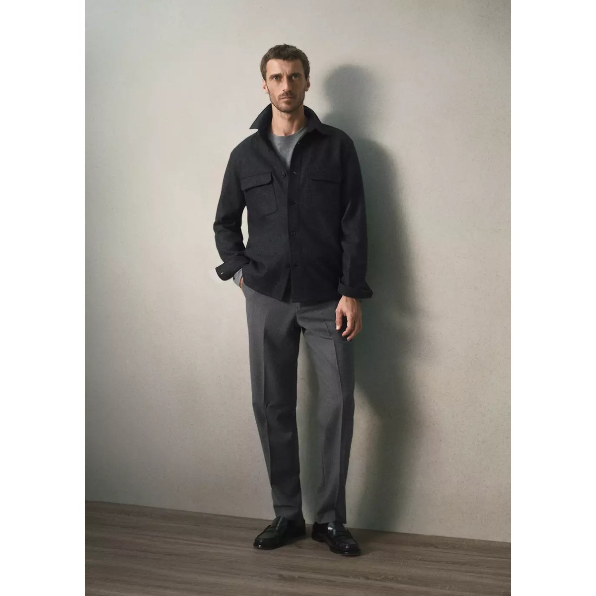 Surchemise en mélange de laine, poches, coupe regular fit gris, MANGO MAN