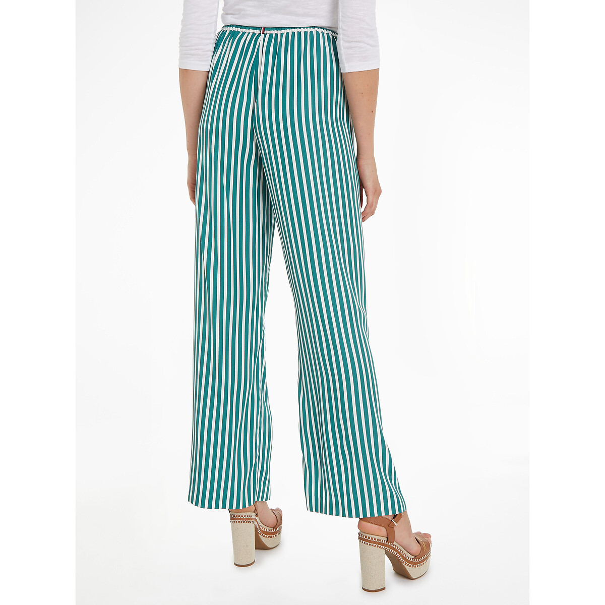 Pantalon fluide large rayé, taille élastique rayé vert/blanc, TOMMY HILFIGER