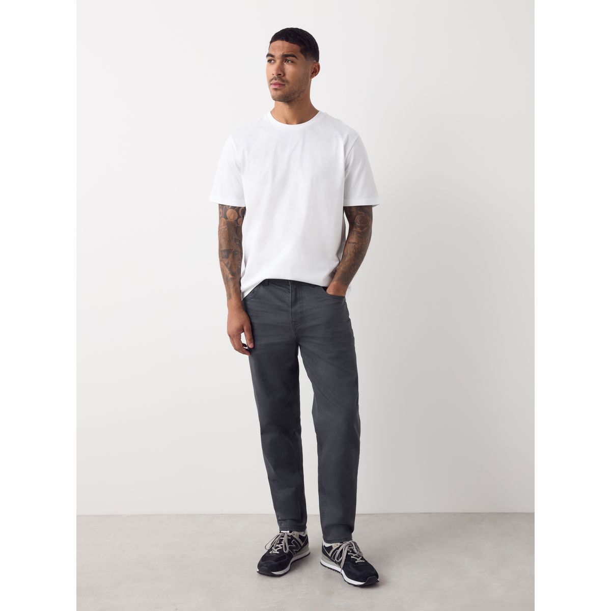 Jean stretch classique coupe regular fuselée gris fusain, NEXT