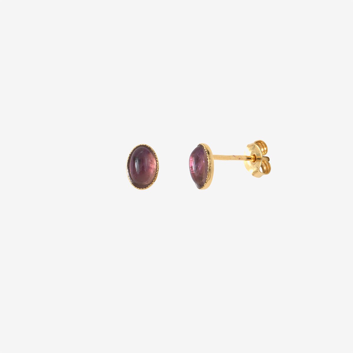 Boucles d'oreilles dorées - cab ovale améthyste violet, CAROLINE NAJMAN